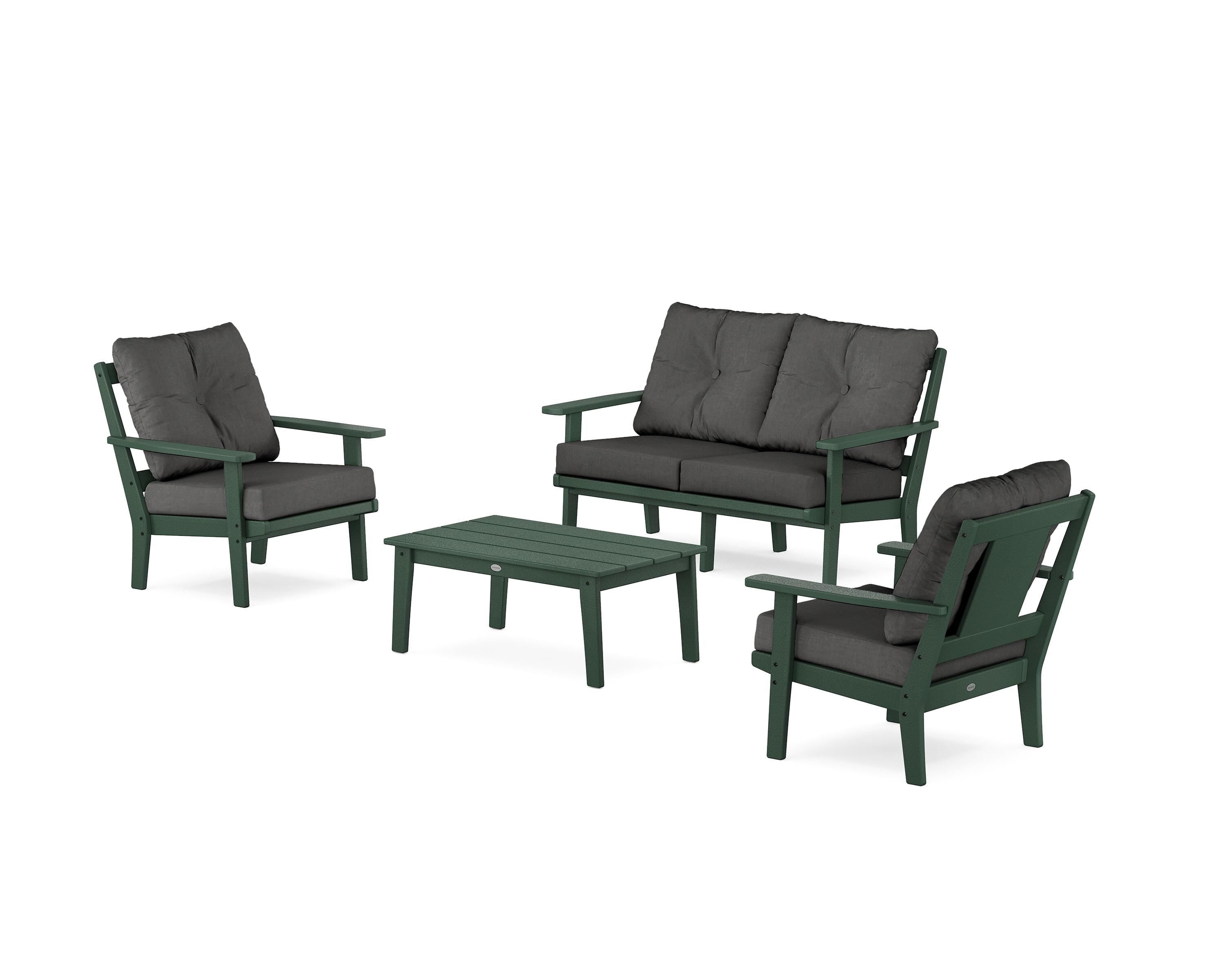 POLYWOOD Prairie 4-Piece Deep Seating Set with Loveseat in Green / Spectrum Carbon