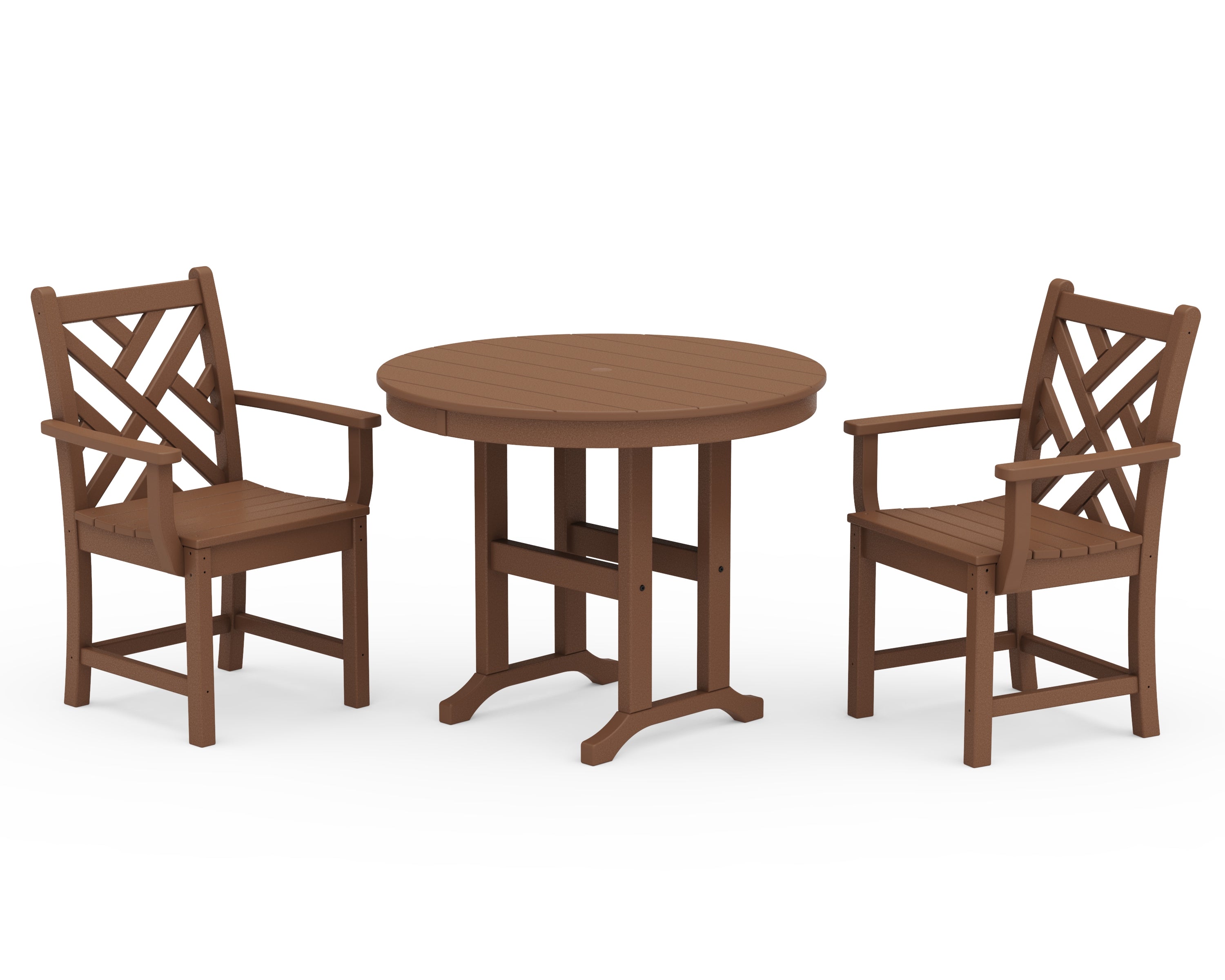 POLYWOOD Chippendale 3-Piece Round Dining Set in Teak