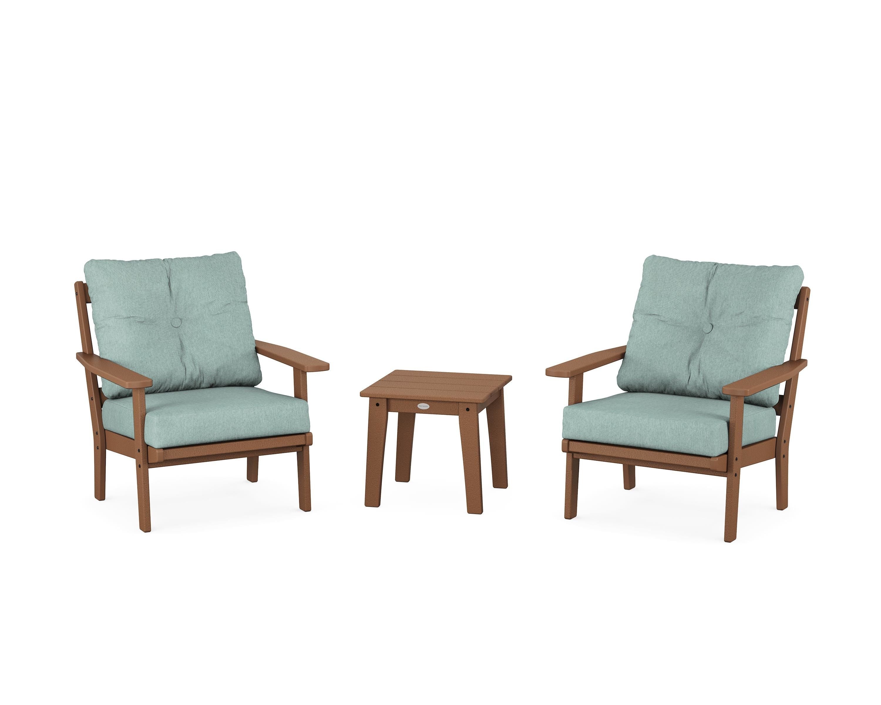POLYWOOD Oxford 3-Piece Deep Seating Set in Teak / Glacier Spa