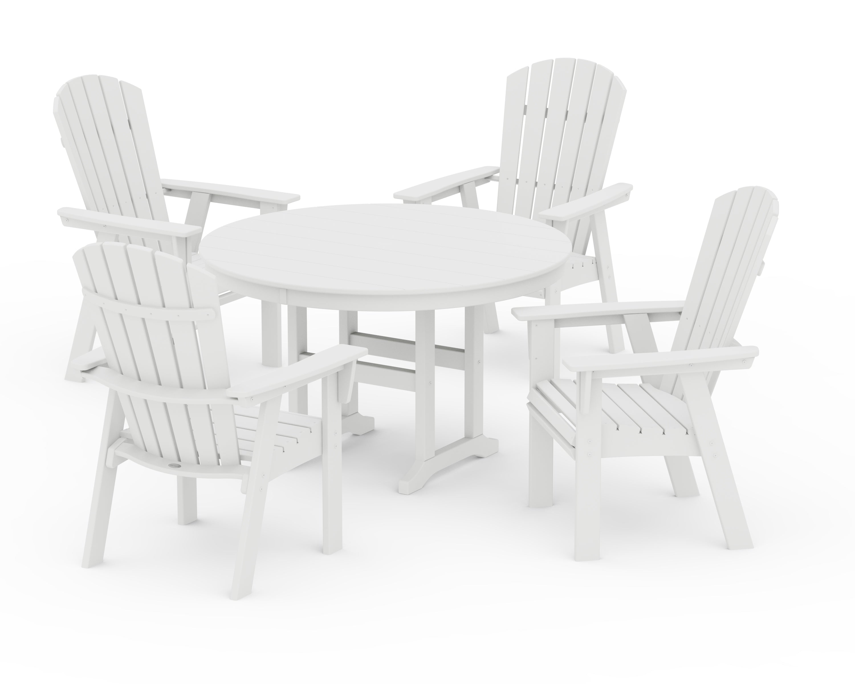 POLYWOOD Nautical Adirondack 5-Piece Round Farmhouse Dining Set in White