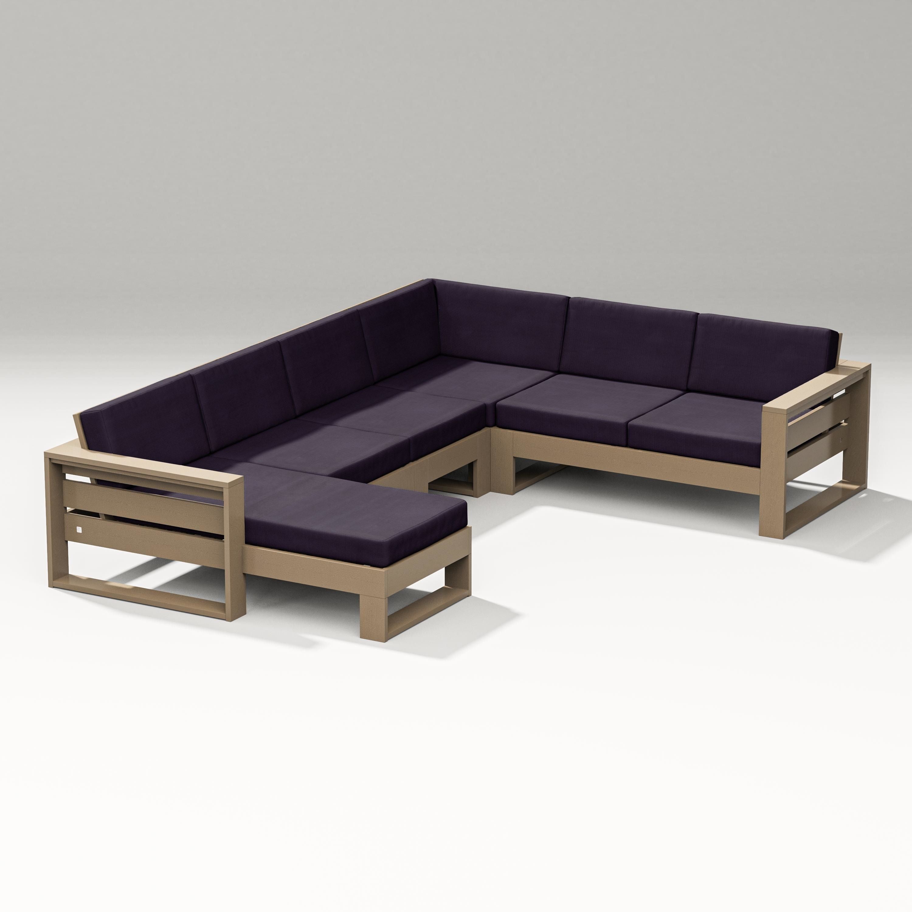 PW Designer Series Latitude Corner Sectional with Left Chaise in Vintage Sahara / Navy Linen