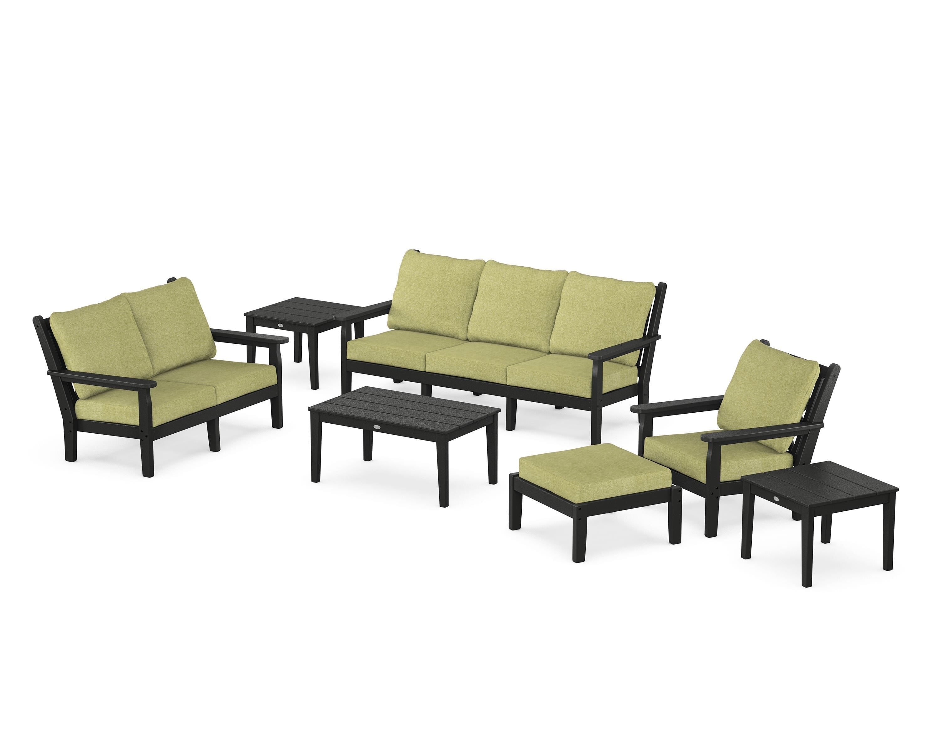 POLYWOOD Chippendale 7-Piece Deep Seating Set in Black / Chartreuse Boucle