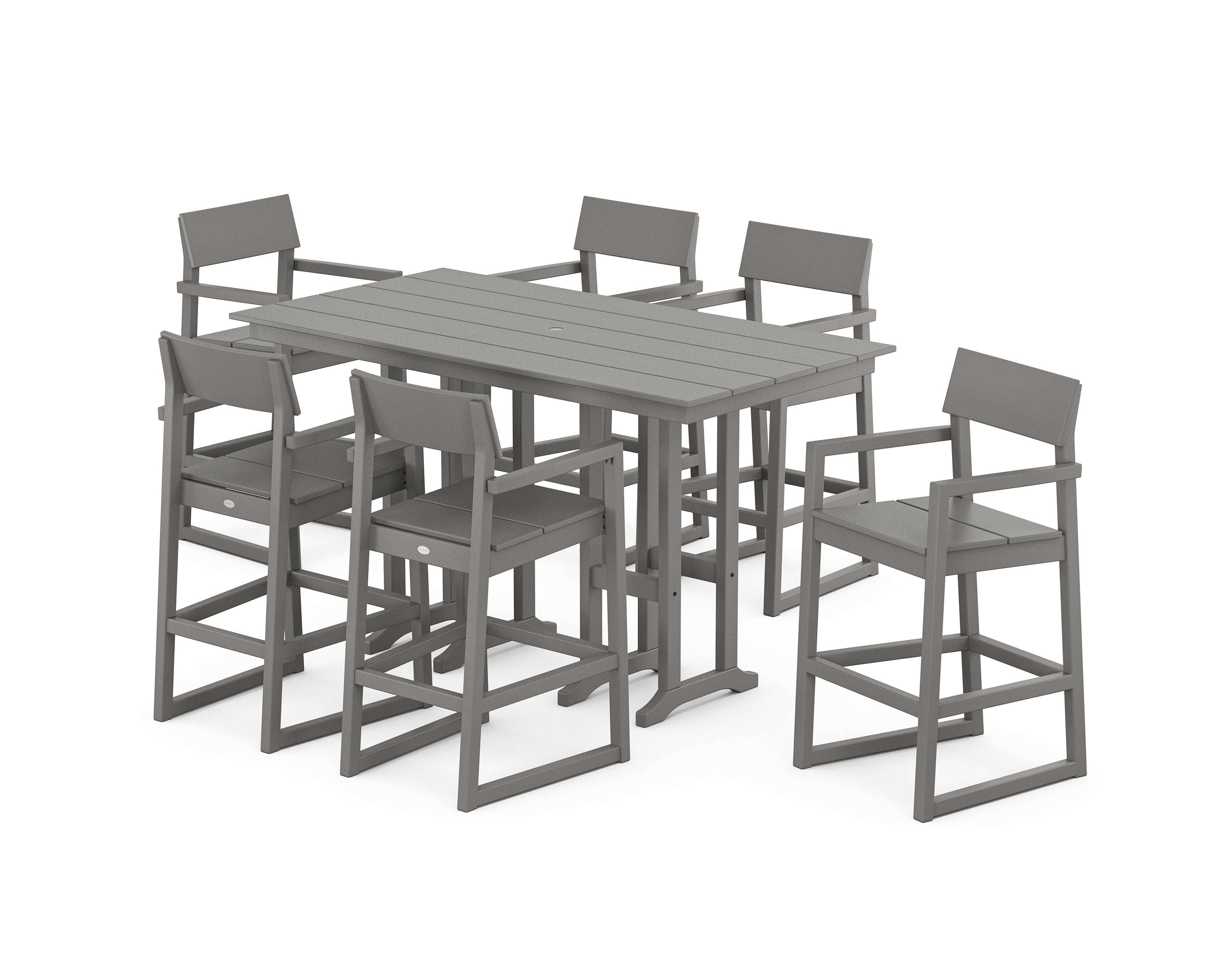 POLYWOOD® EDGE Arm Chair 7-Piece Farmhouse Bar Set in Slate Grey