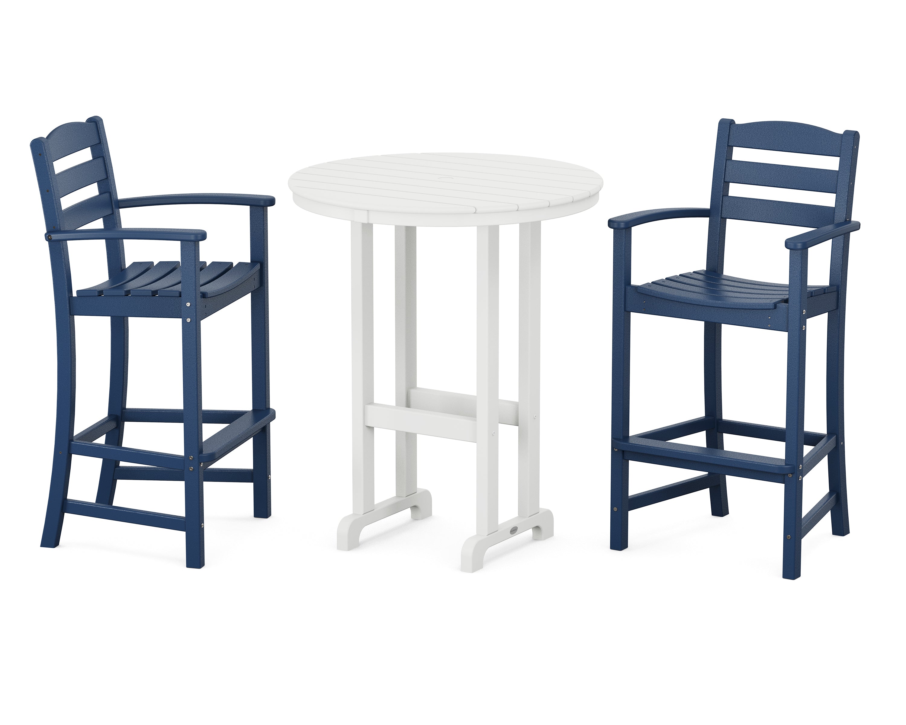 POLYWOOD® La Casa Café 3-Piece Round Farmhouse Bar Set in Navy / White