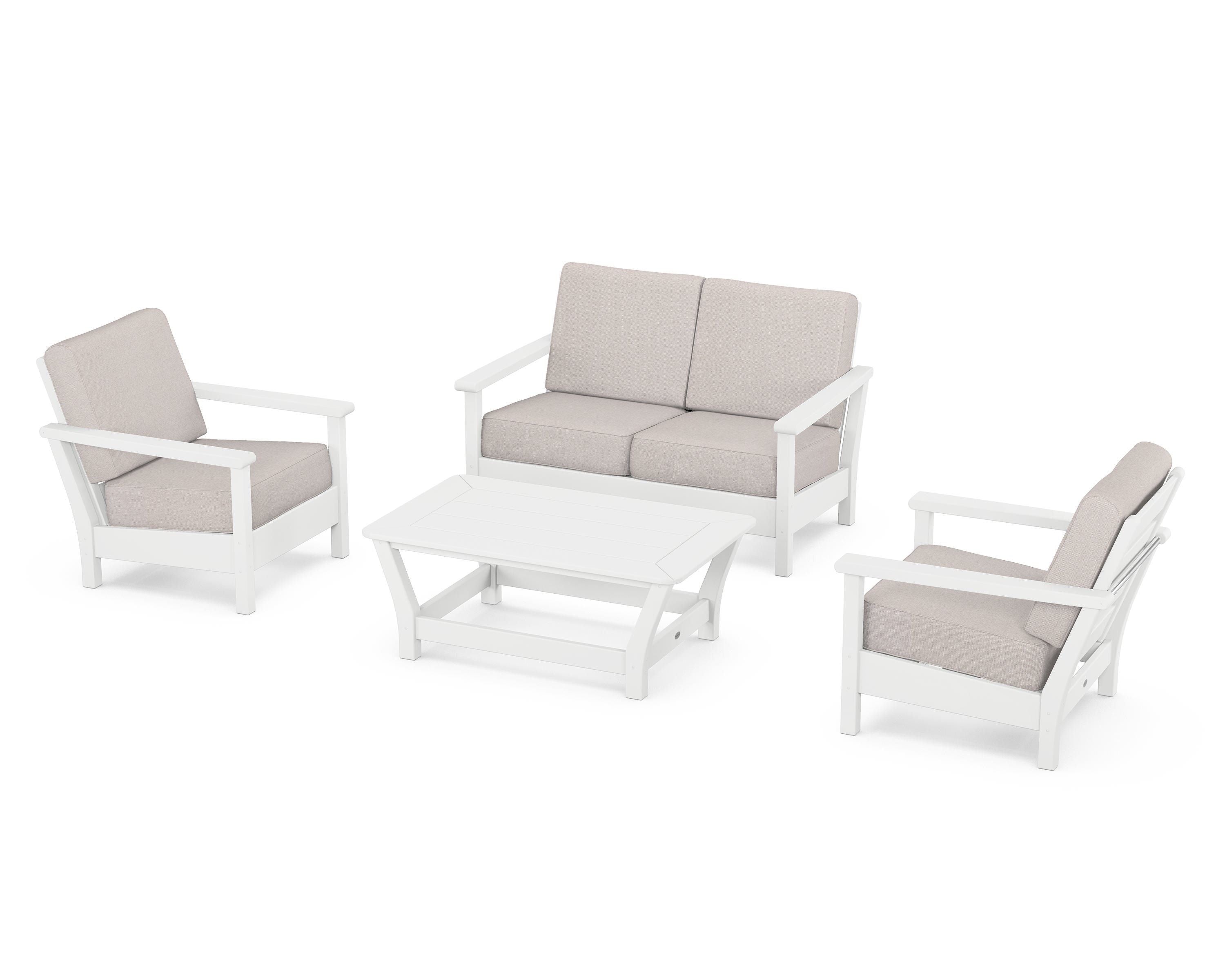POLYWOOD Harbour 4-Piece Deep Seating Set in White / Dune Burlap