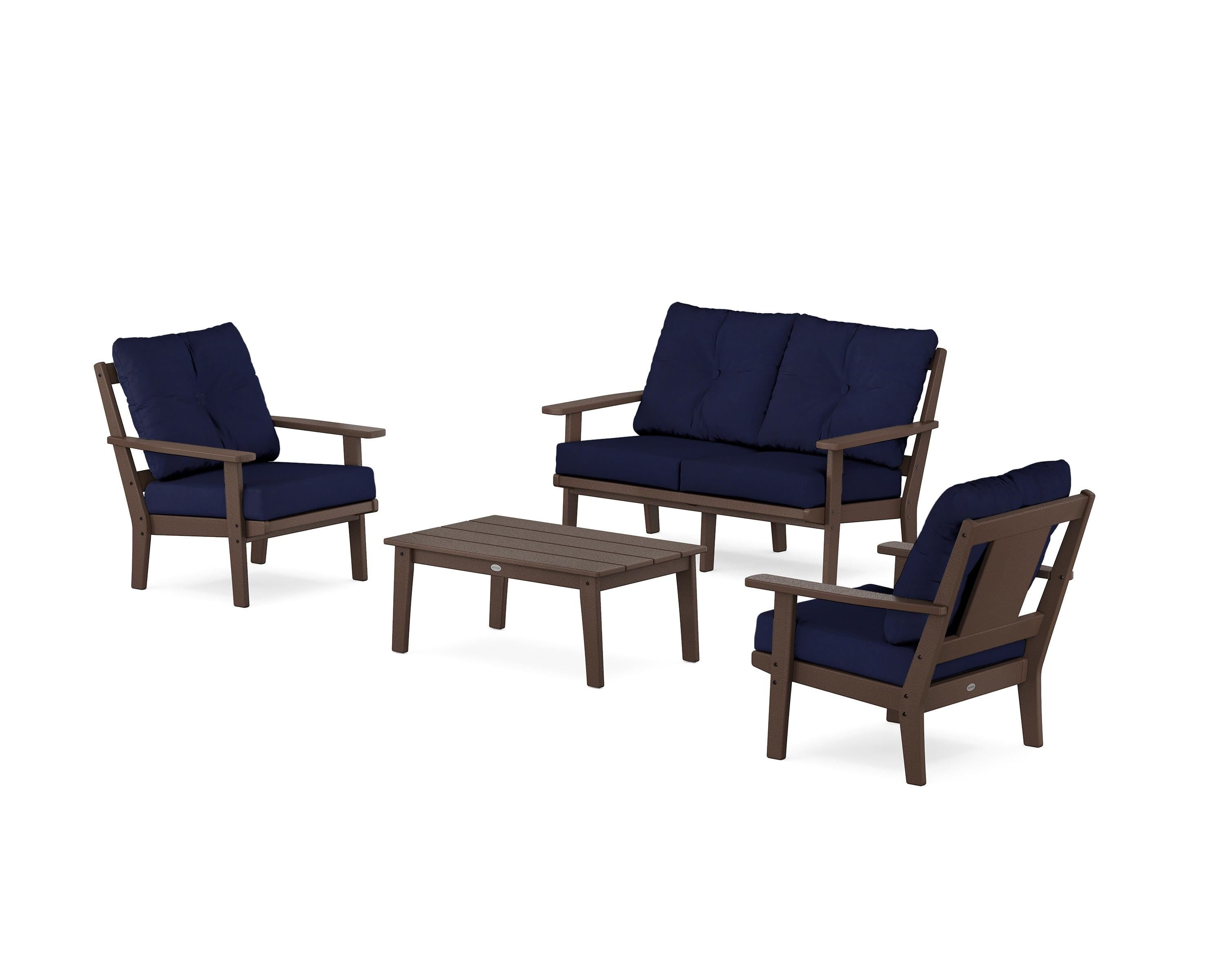 POLYWOOD Prairie 4-Piece Deep Seating Set with Loveseat in Mahogany / Navy