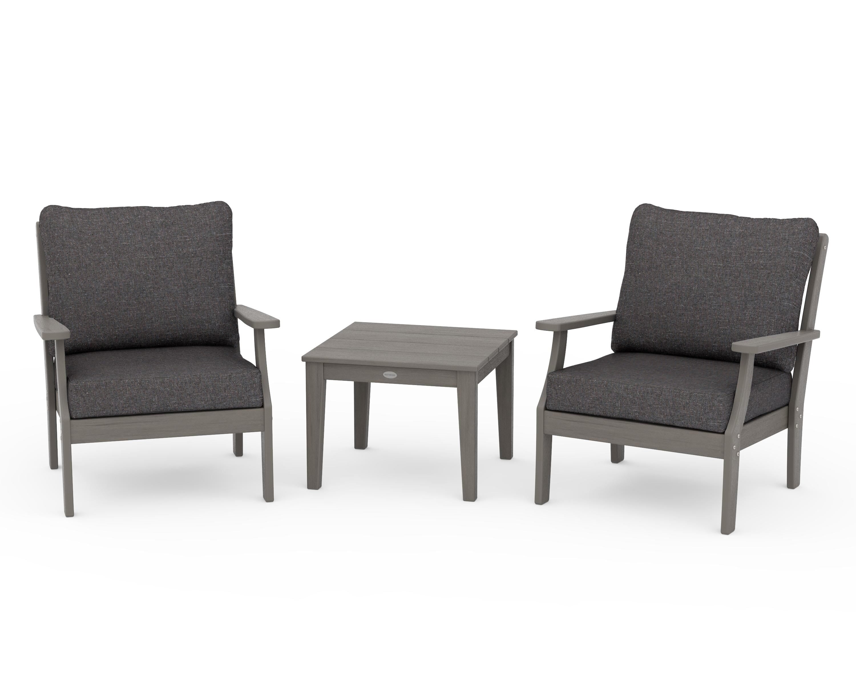 POLYWOOD Braxton 3-Piece Deep Seating Set in Driftwood / Ash Charcoal