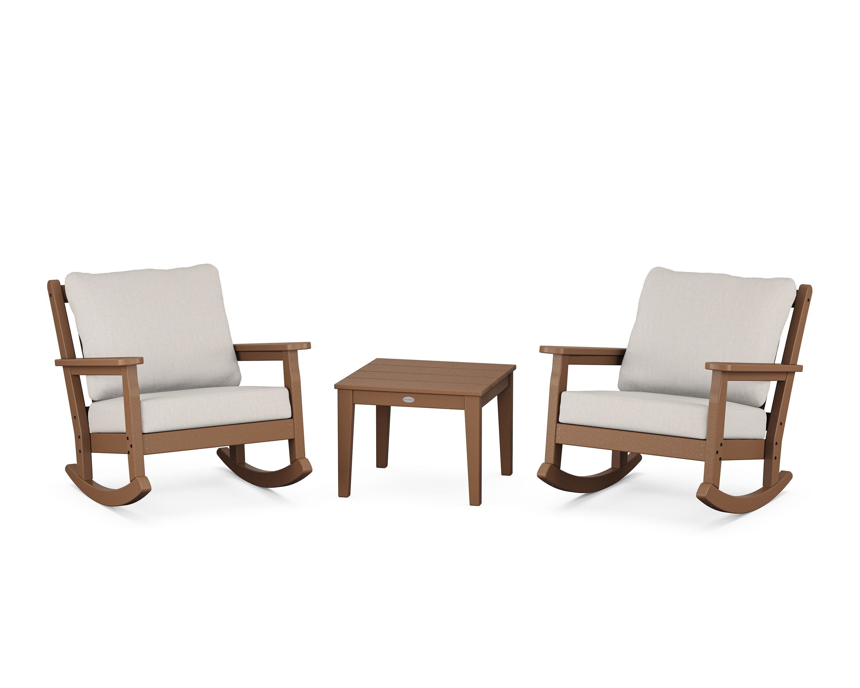 POLYWOOD Chippendale 3-Piece Deep Seating Rocker Set in Teak / Cast Ash