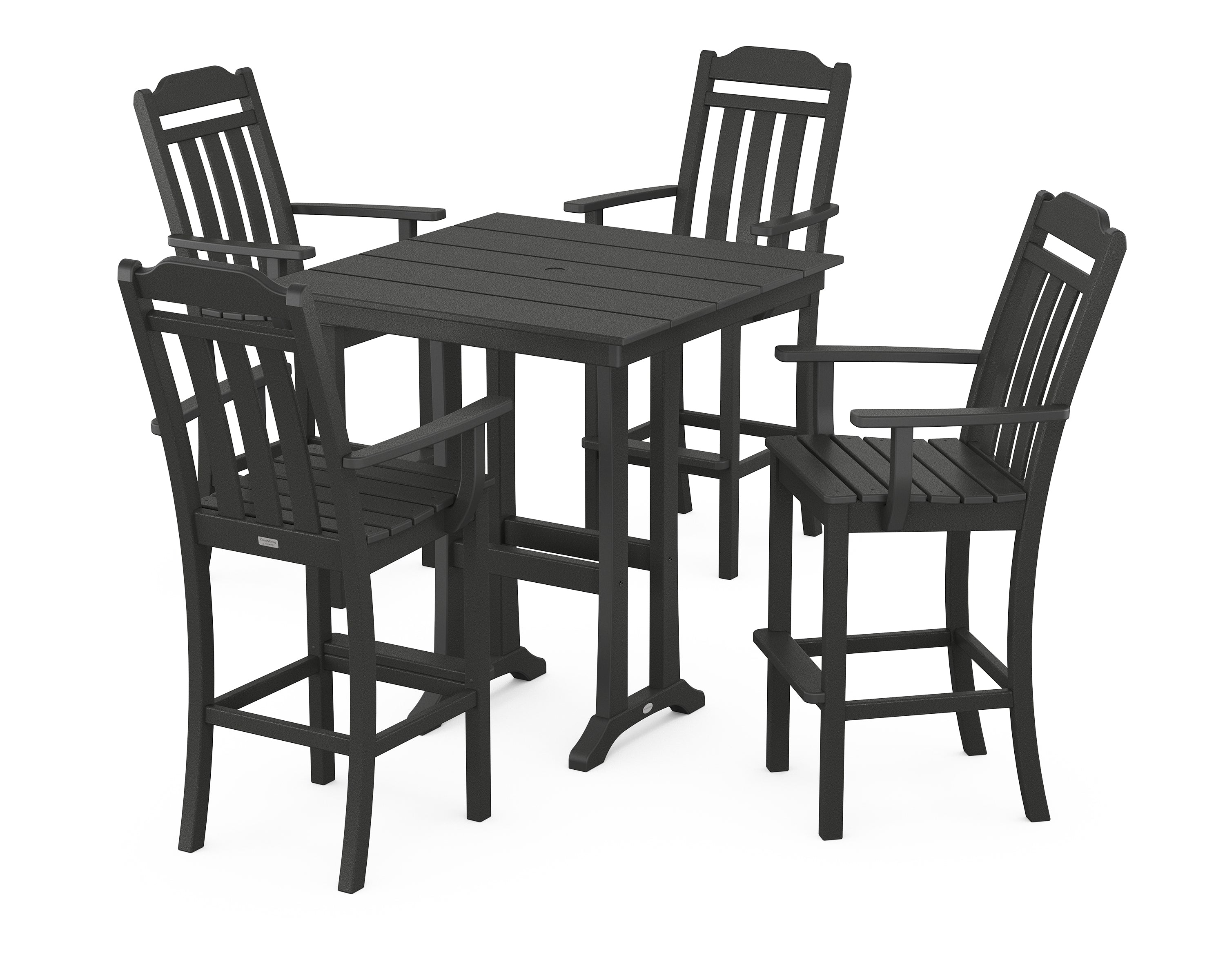 POLYWOOD Country Living 5-Piece Farmhouse Bar Set with Trestle Legs in Black