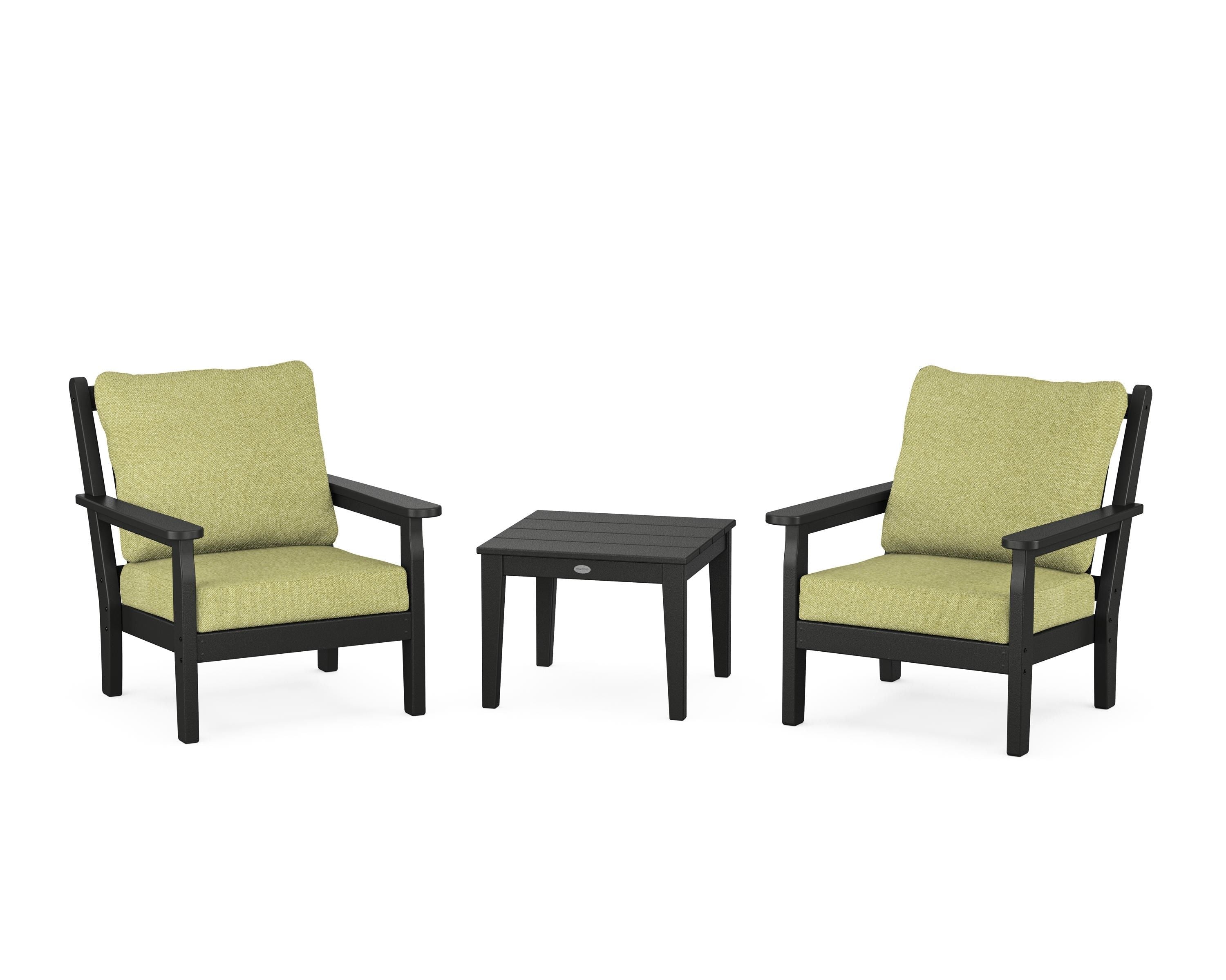 POLYWOOD Chippendale 3-Piece Deep Seating Set in Black / Chartreuse Boucle