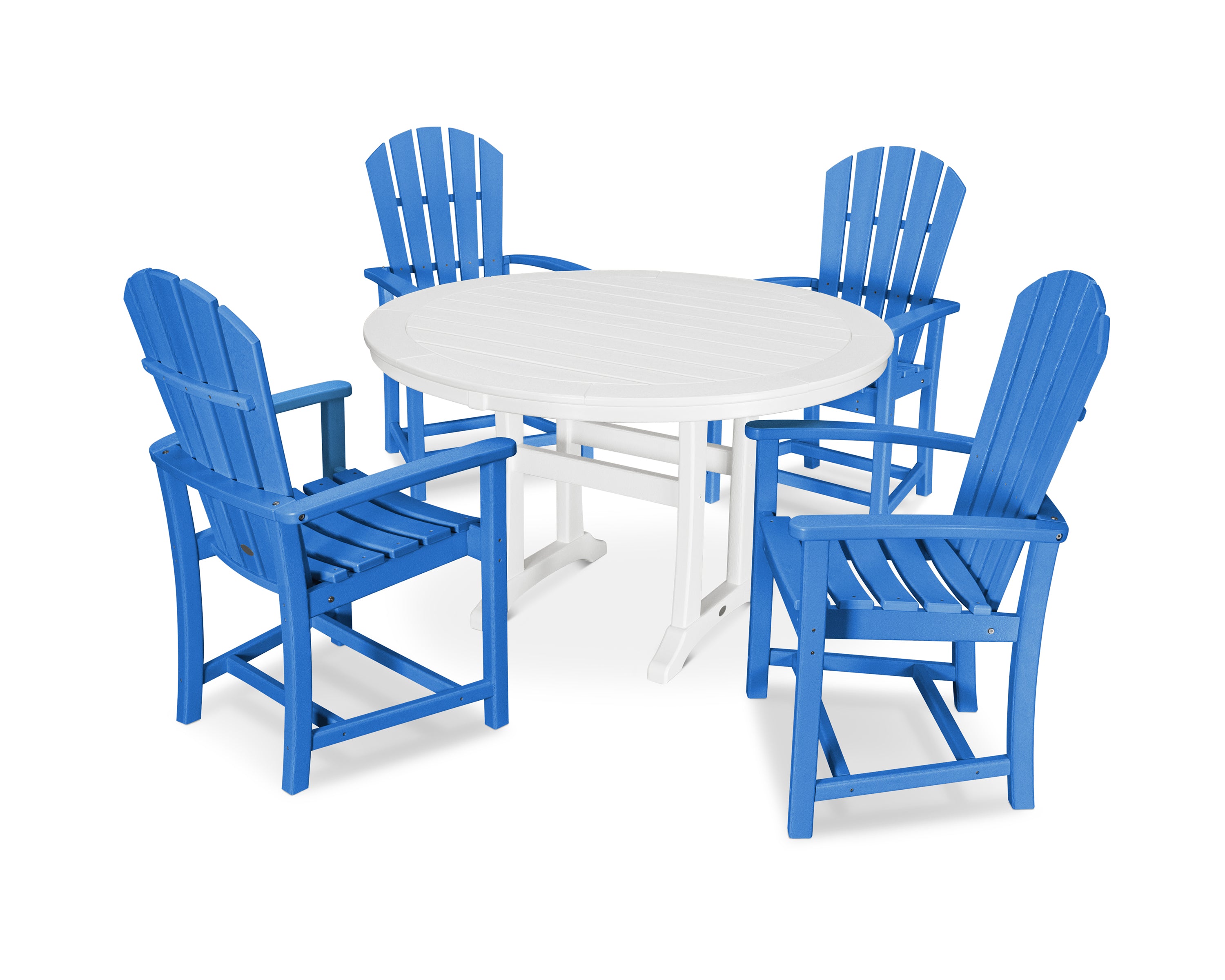 POLYWOOD® Palm Coast 5-Piece Round Dining Set in Pacific Blue / White