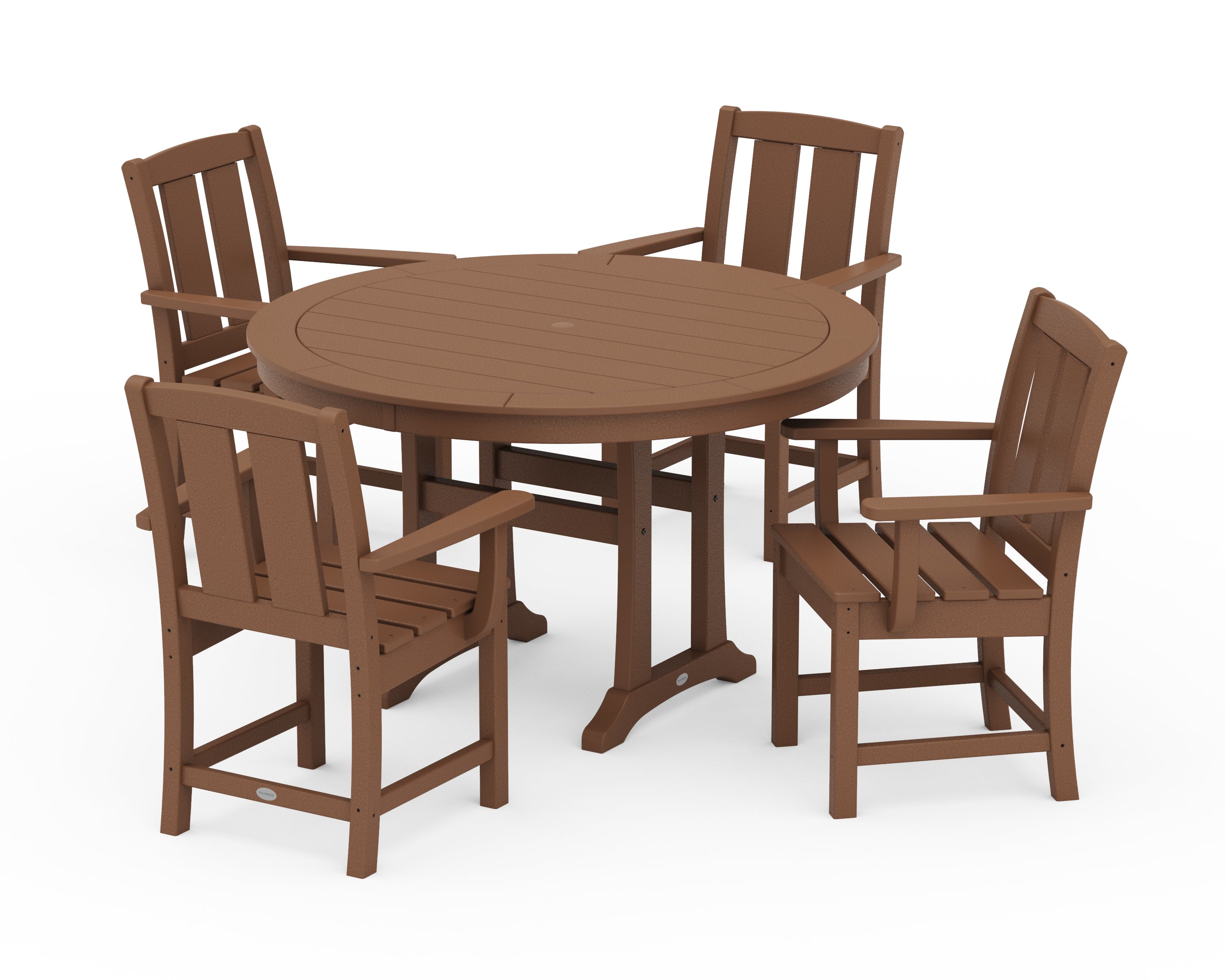 POLYWOOD Mission 5-Piece Round Dining Set with Trestle Legs in Teak
