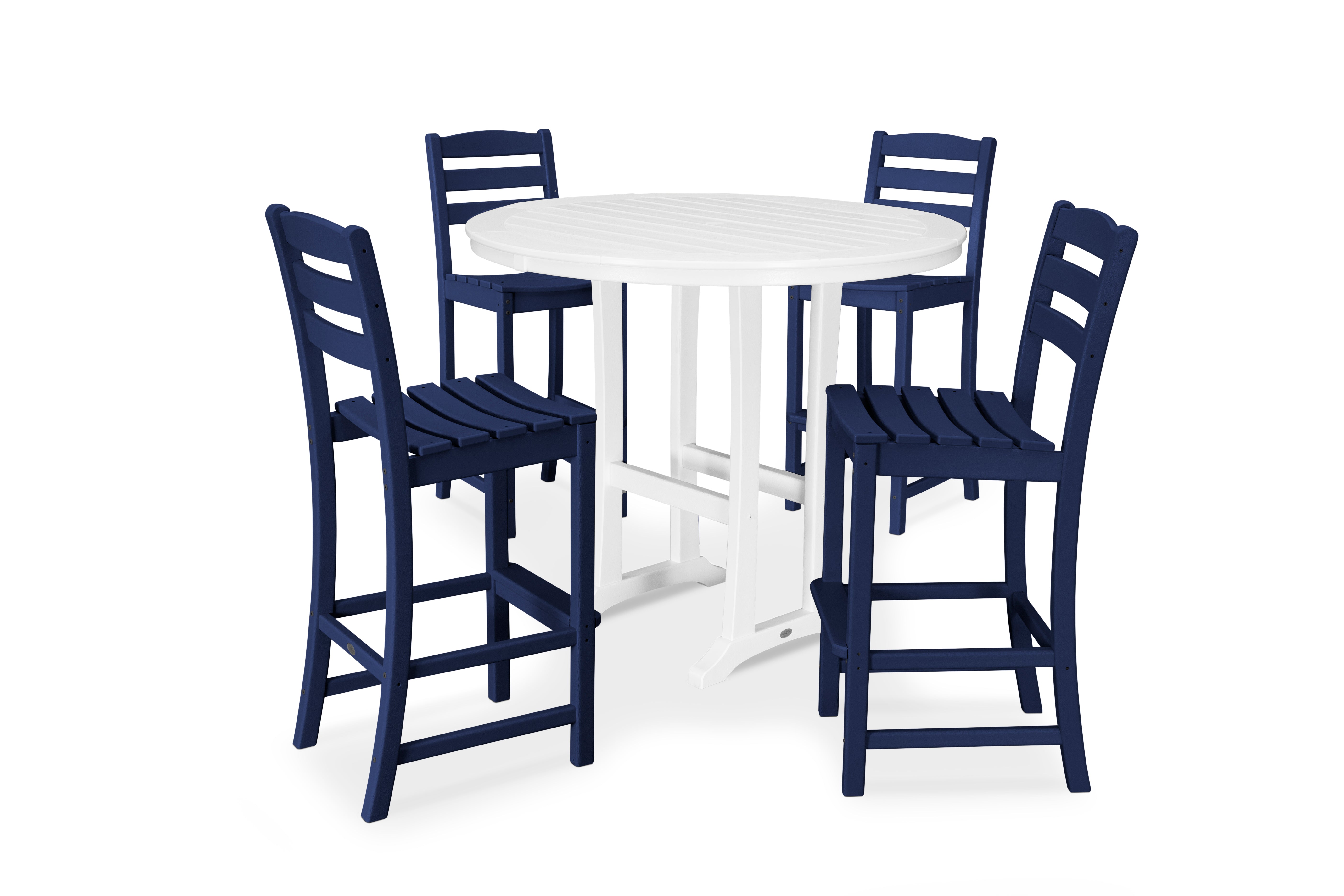 POLYWOOD® La Casa Café 5-Piece Side Chair Bar Dining Set in Navy / White