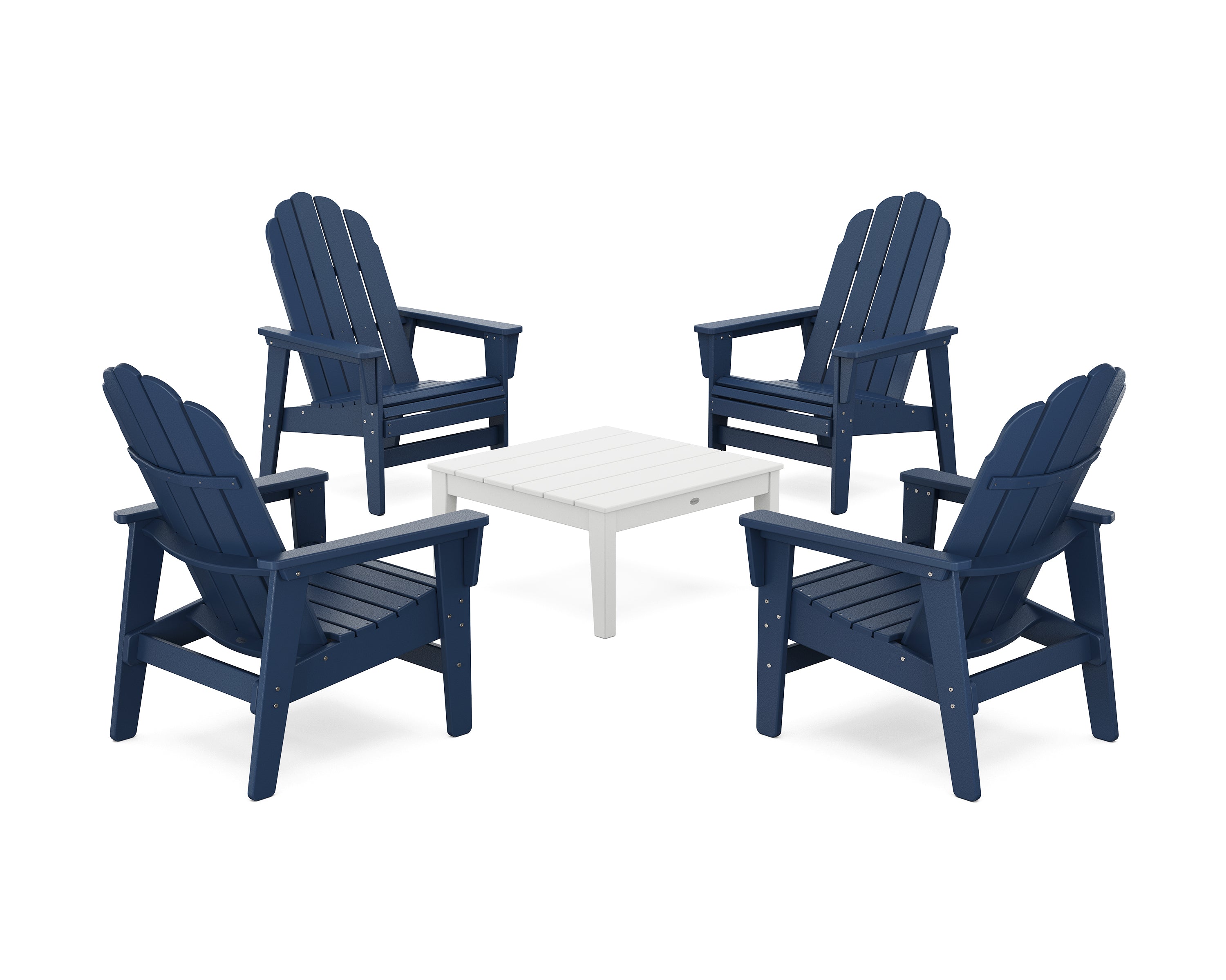 POLYWOOD® 5-Piece Vineyard Grand Upright Adirondack Chair Conversation Group in Navy / White