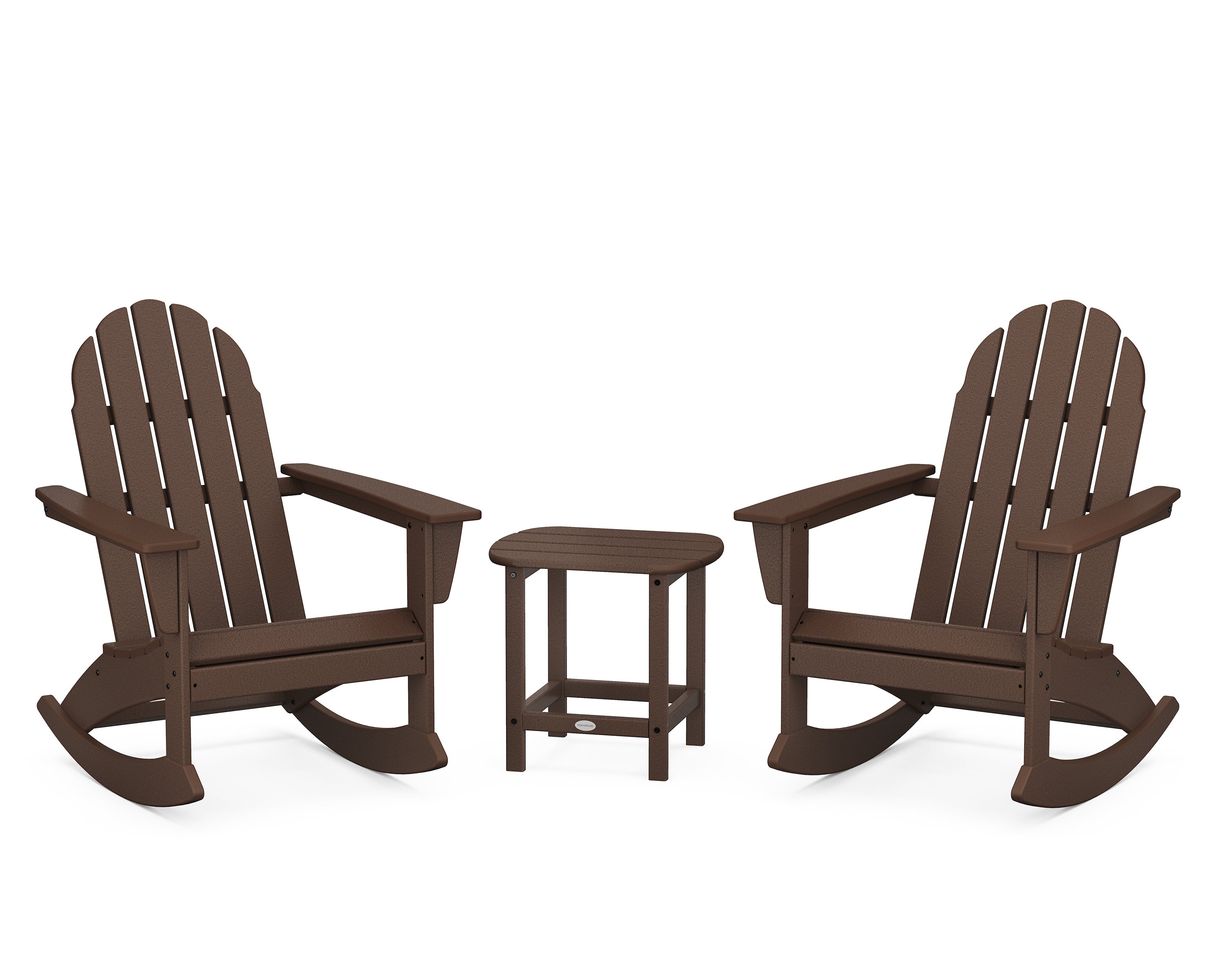 POLYWOOD® Vineyard 3-Piece Adirondack Rocking Chair Set with South Beach 18" Side Table in Mahogany