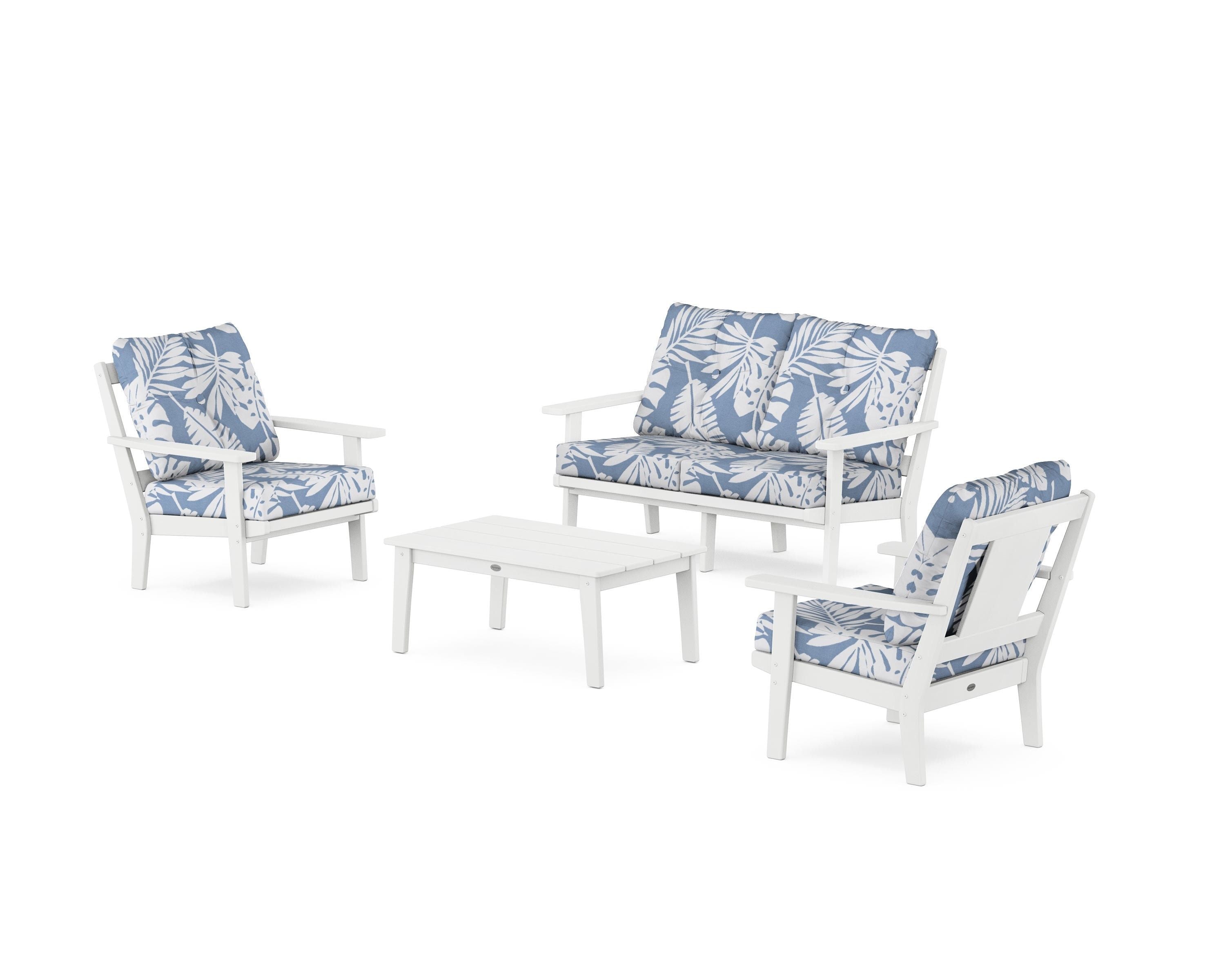 POLYWOOD Prairie 4-Piece Deep Seating Set with Loveseat in White / Leaf Sky Blue