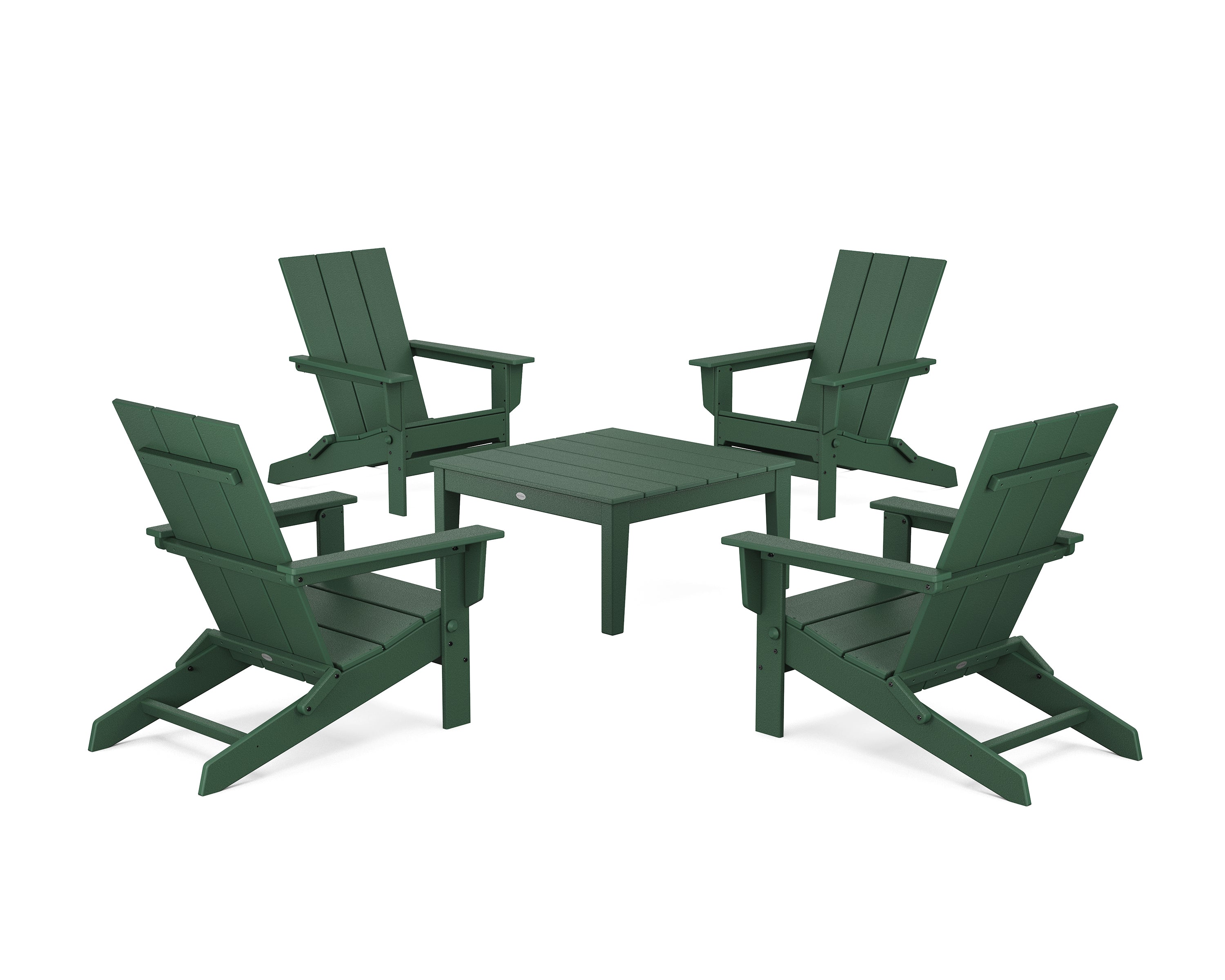 POLYWOOD® 5-Piece Modern Studio Folding Adirondack Chair Conversation Group in Green