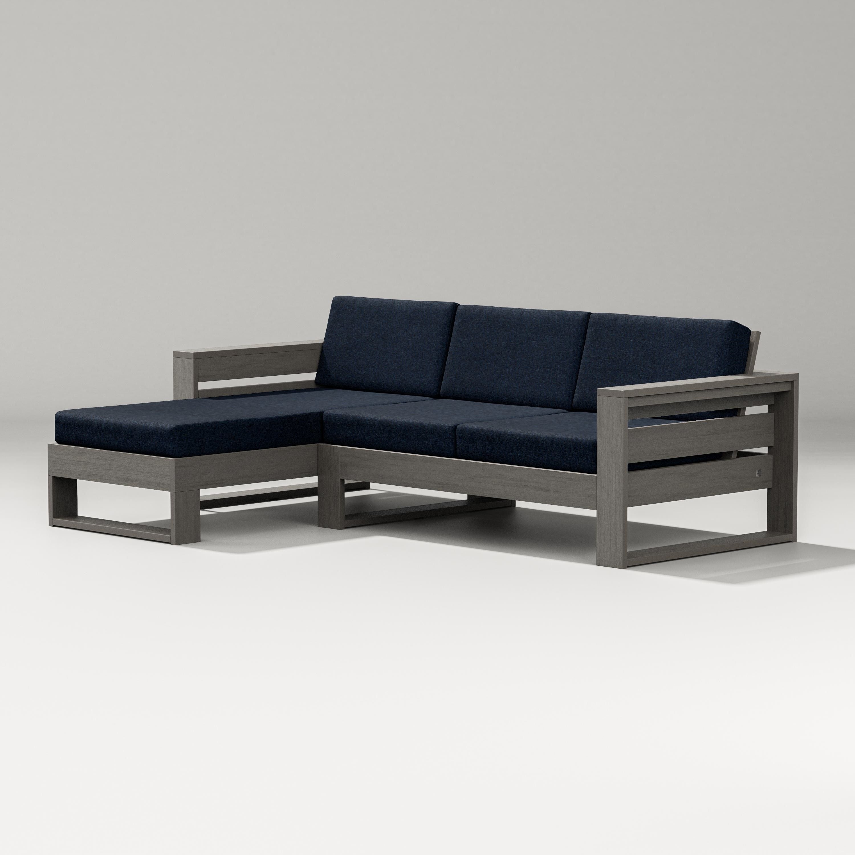 PW Designer Series Latitude Left Chaise Sectional in Driftwood / Marine Indigo