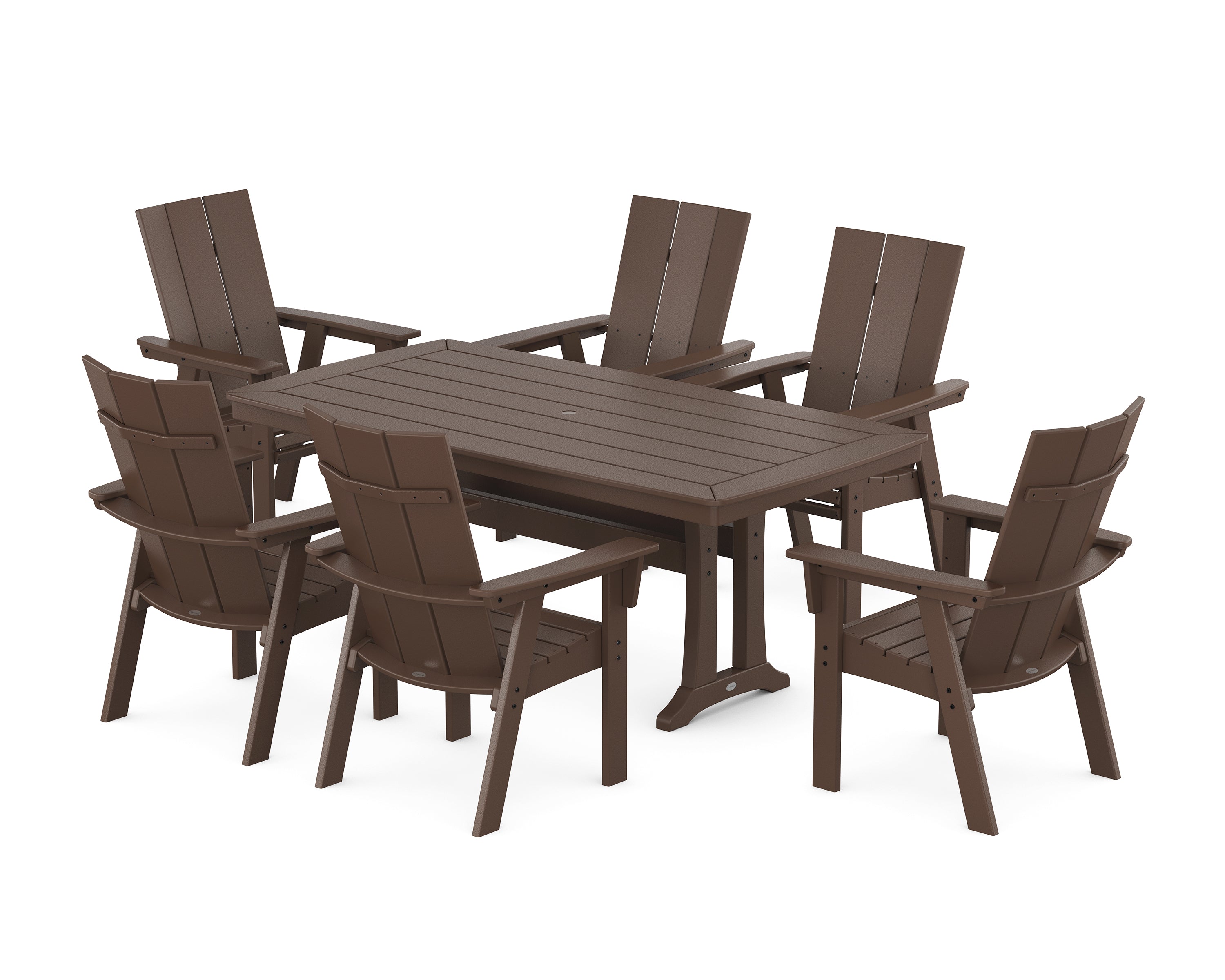 POLYWOOD Modern Curveback Adirondack 7-Piece Dining Set with Trestle Legs in Mahogany