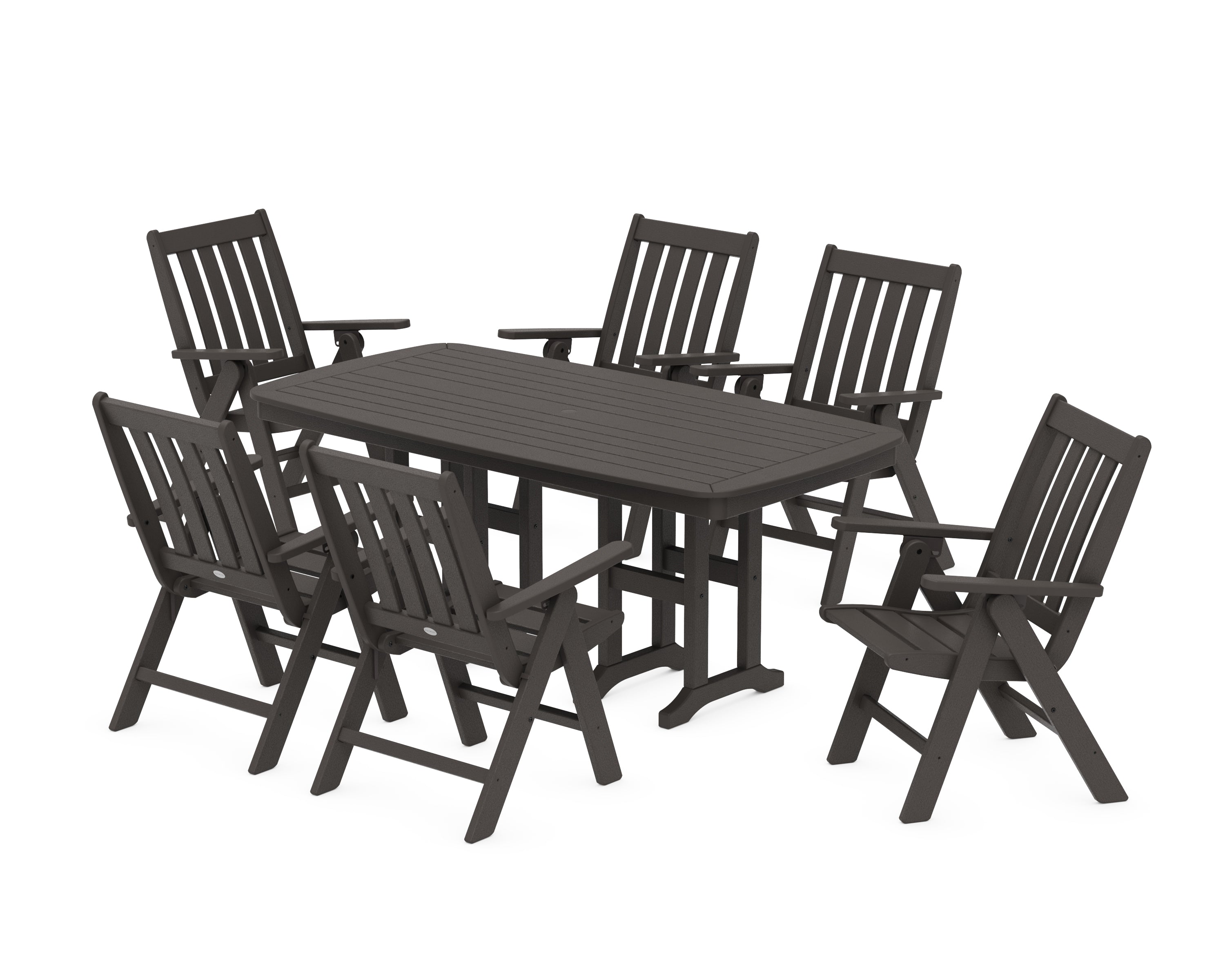 POLYWOOD Vineyard Folding Chair 7-Piece Dining Set in Vintage Coffee