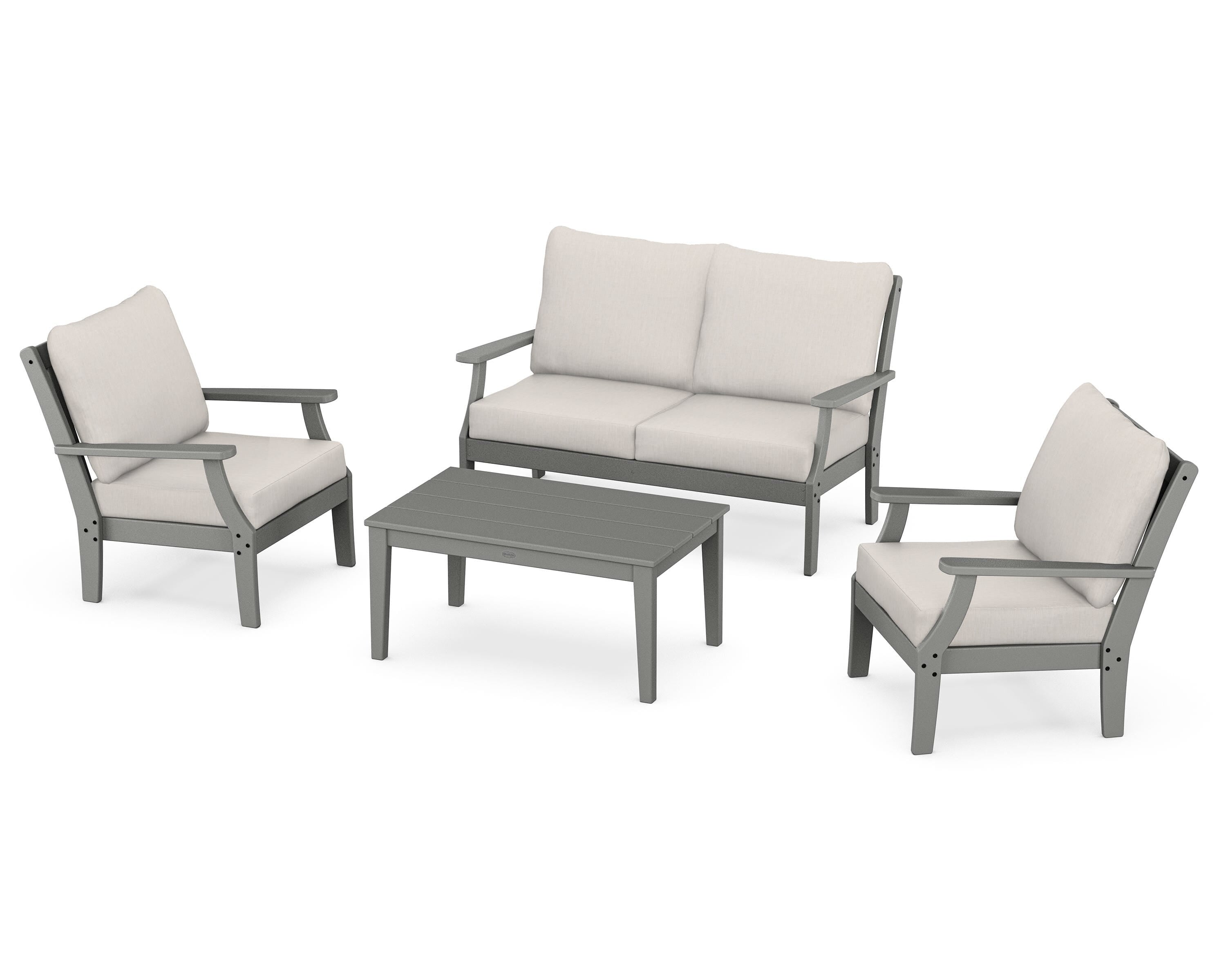 POLYWOOD Braxton 4-Piece Deep Seating Chair Set in Slate Grey / Cast Ash