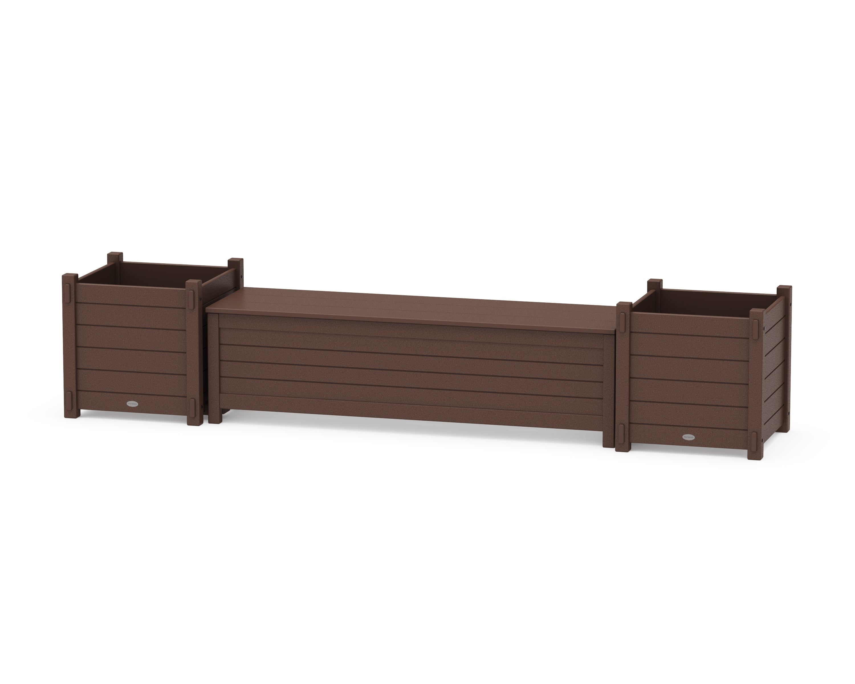 POLYWOOD 60" Nautical Straight Planter Storage Bench Set- Large in Mahogany