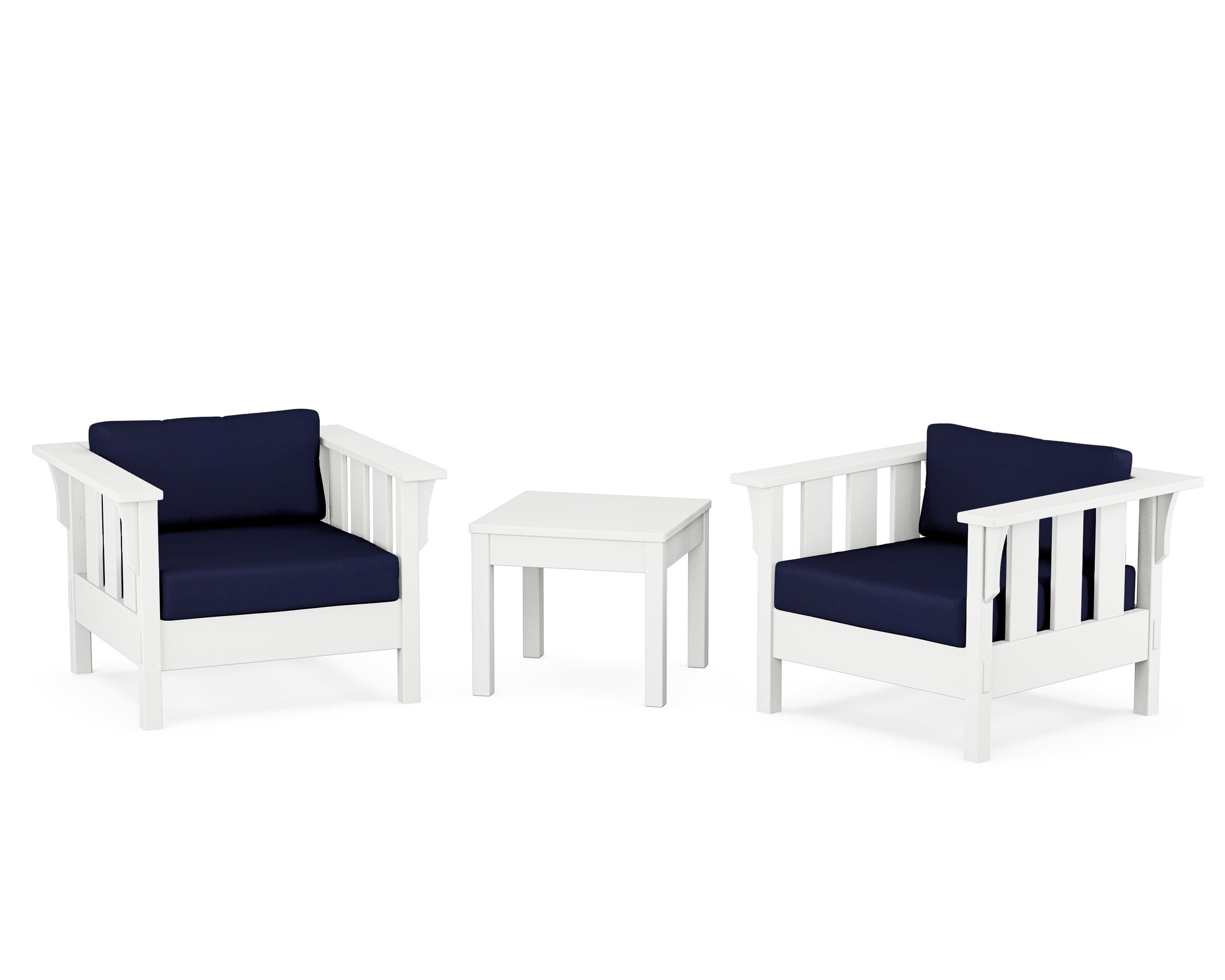 Martha Stewart by POLYWOOD Acadia 3-Piece Deep Seating Set in White / Navy