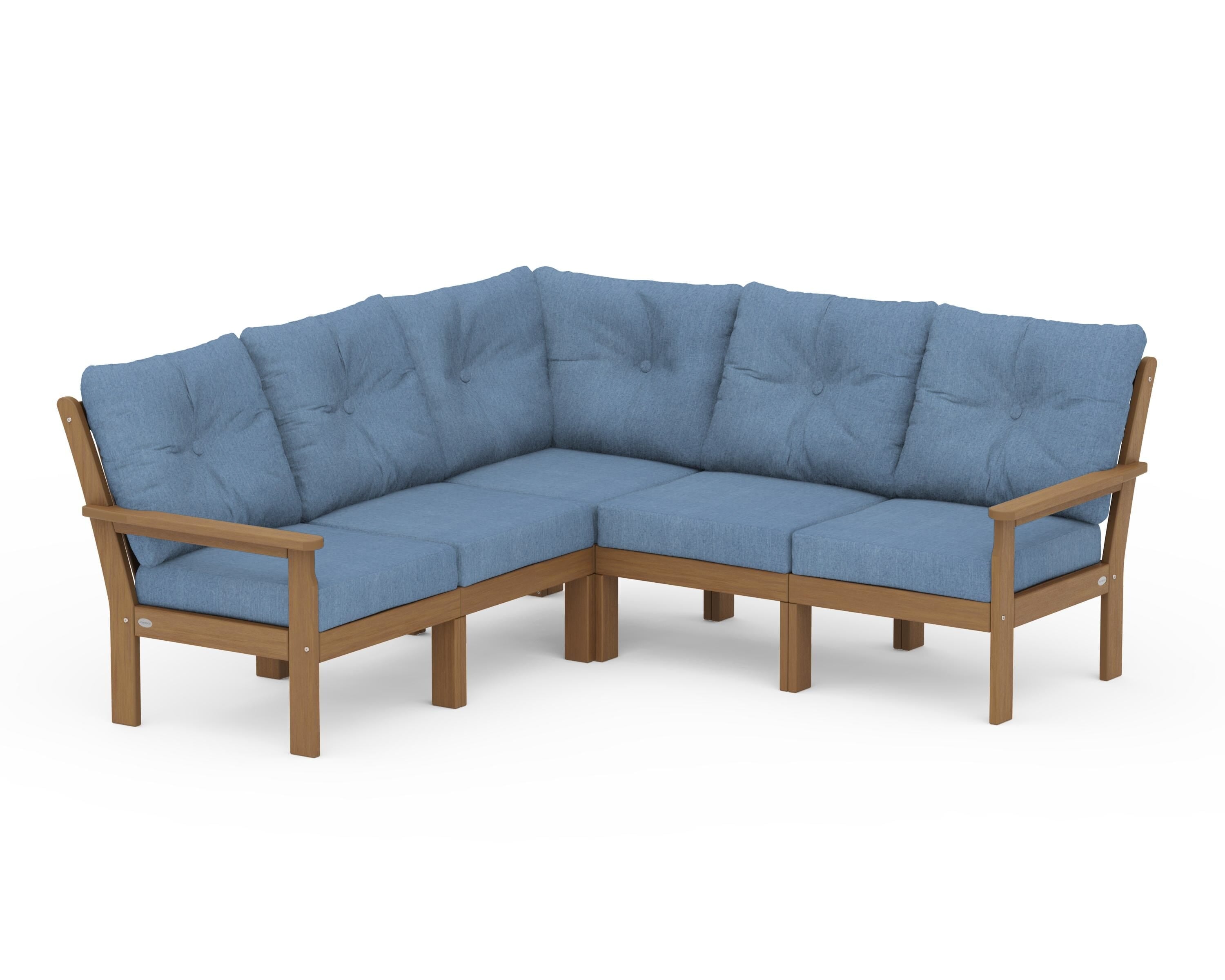 POLYWOOD Vineyard 5-Piece Sectional in Natural / Sky Blue