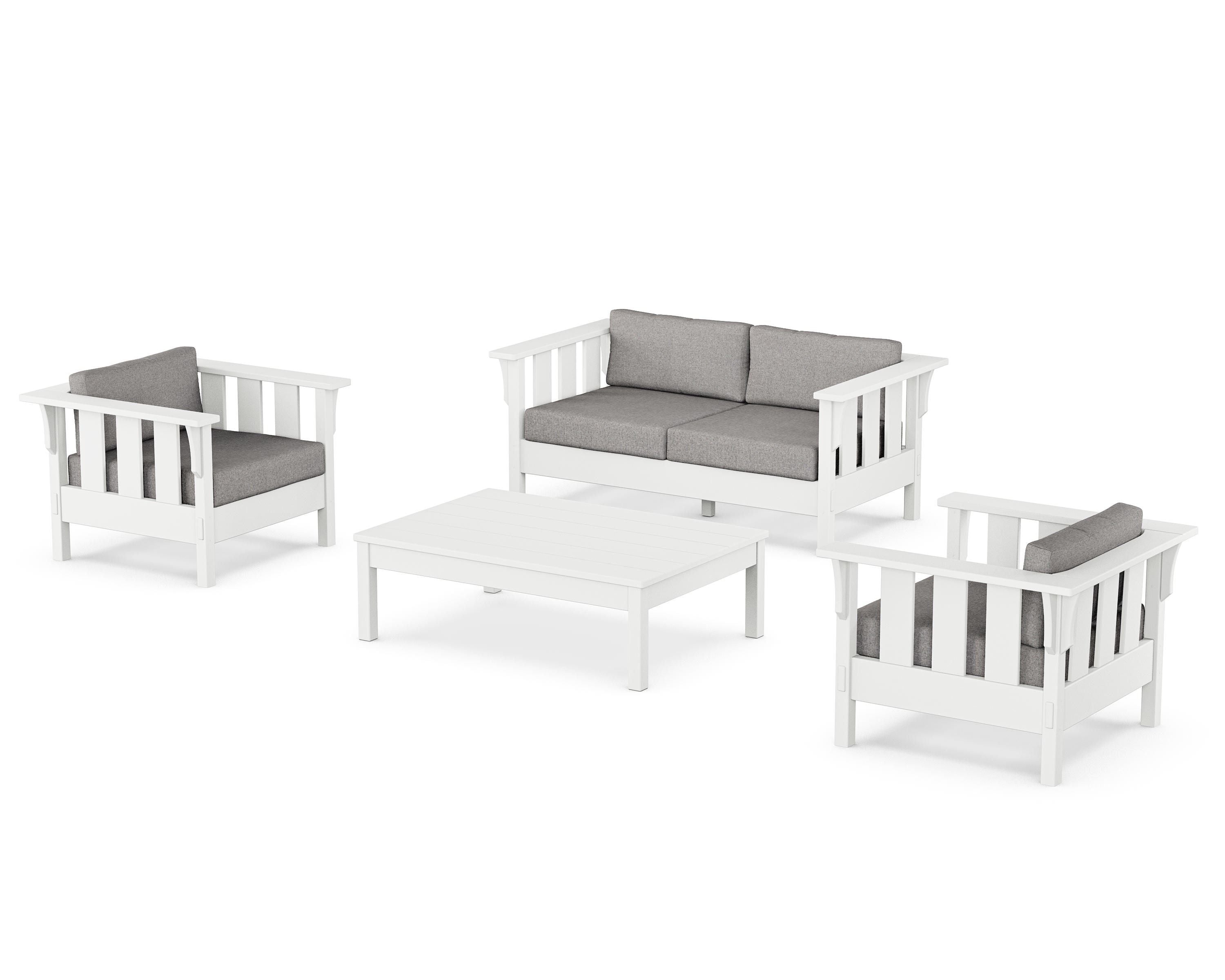 Martha Stewart by POLYWOOD Acadia 4-Piece Deep Seating Set with Loveseat in White / Grey Mist