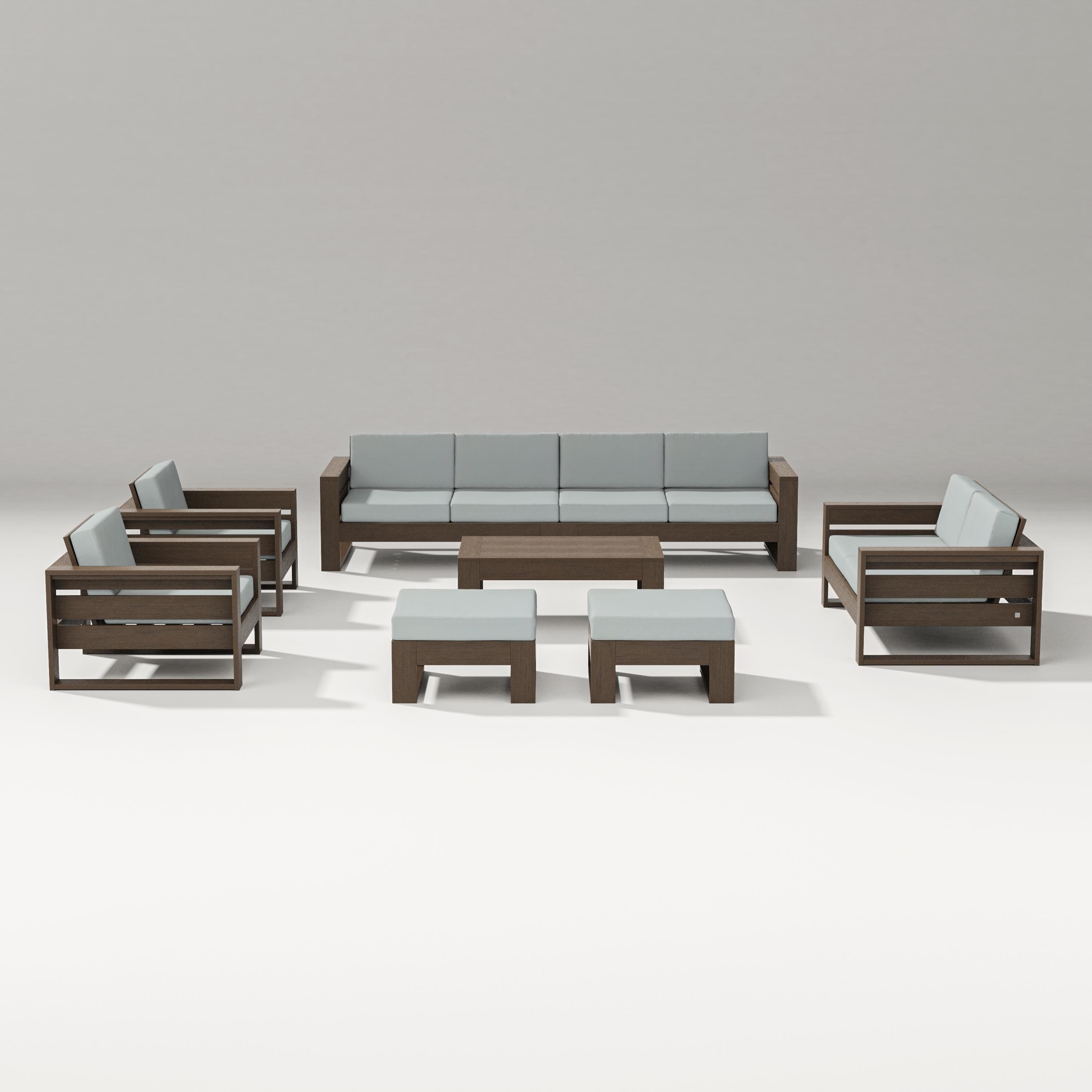 PW Designer Series Latitude 8-Piece Lounge Sofa Set in Kona / Spa