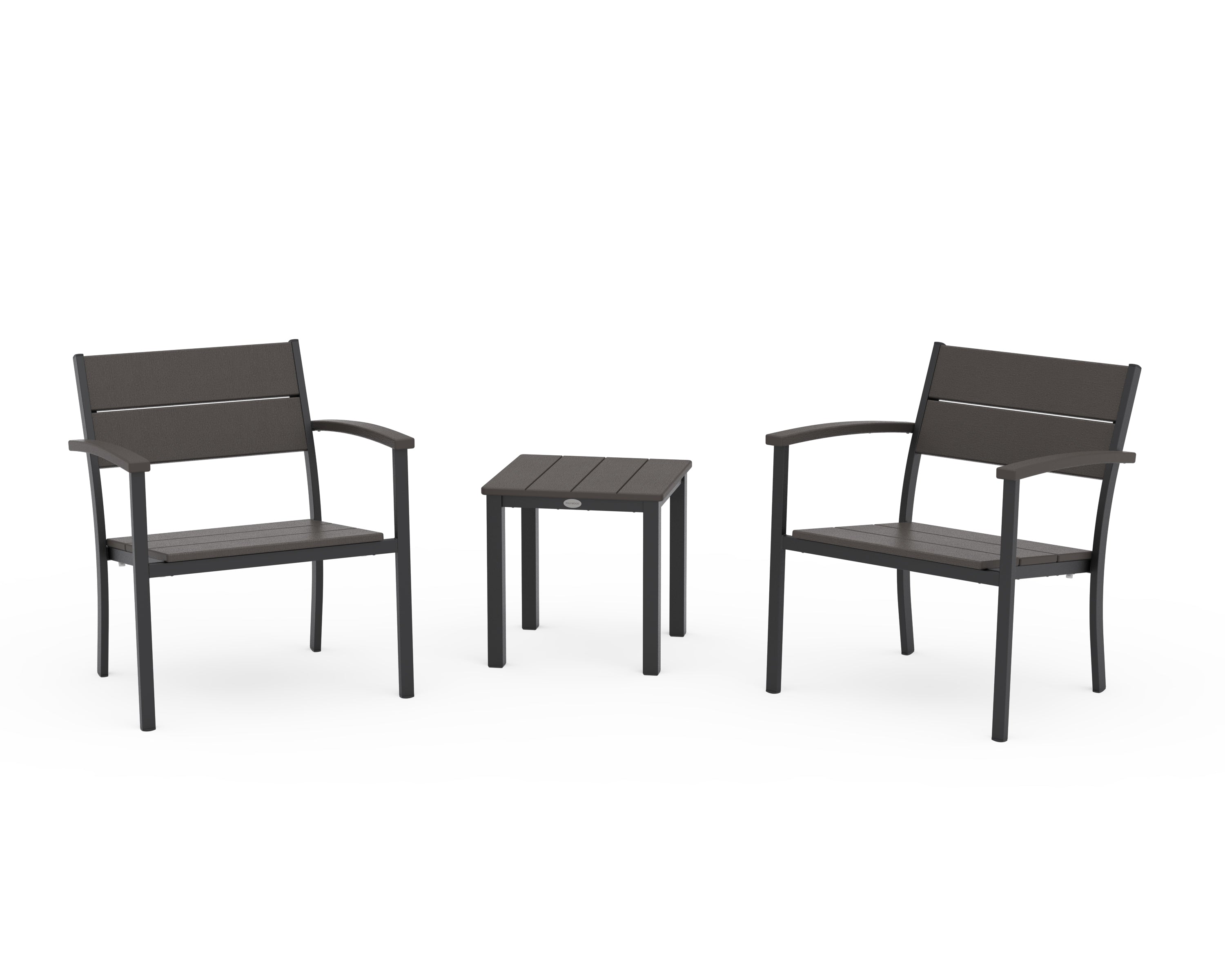 POLYWOOD Main Street 3-Piece Lounge Chair Set in Black / Vintage Coffee
