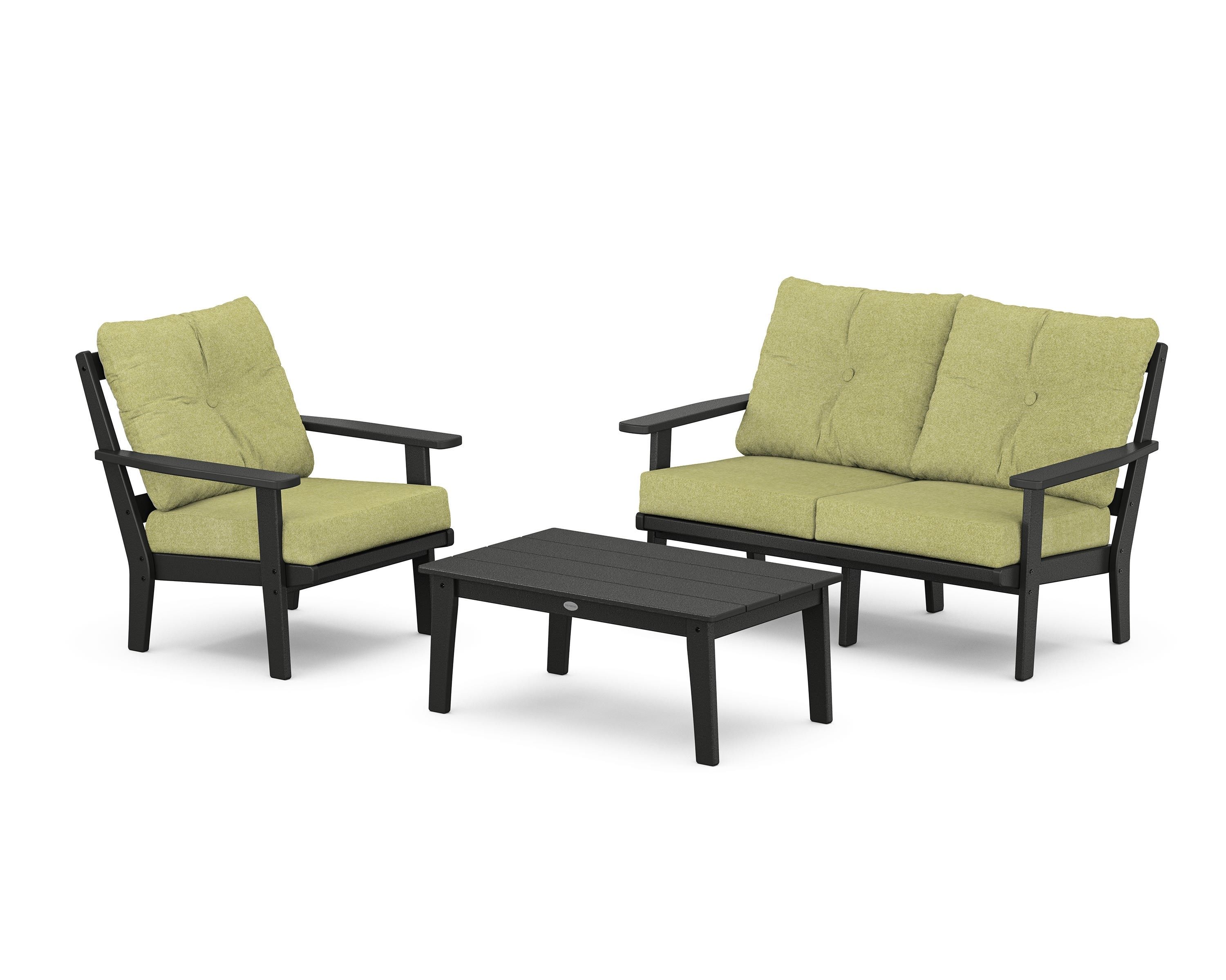 POLYWOOD Prairie 3-Piece Deep Seating Set with Loveseat in Black / Chartreuse Boucle