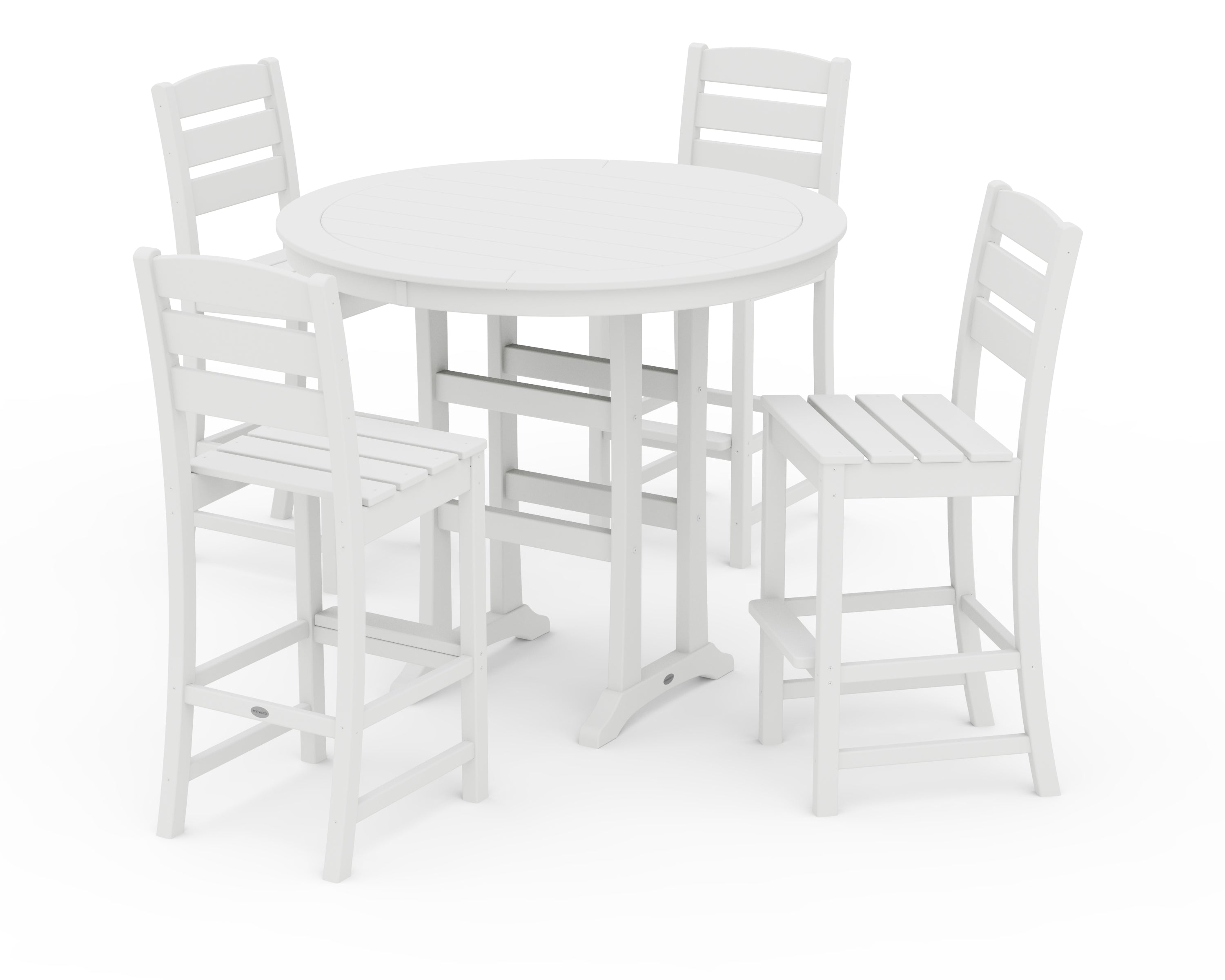 POLYWOOD Lakeside 5-Piece Round Farmhouse Side Chair Bar Set in White