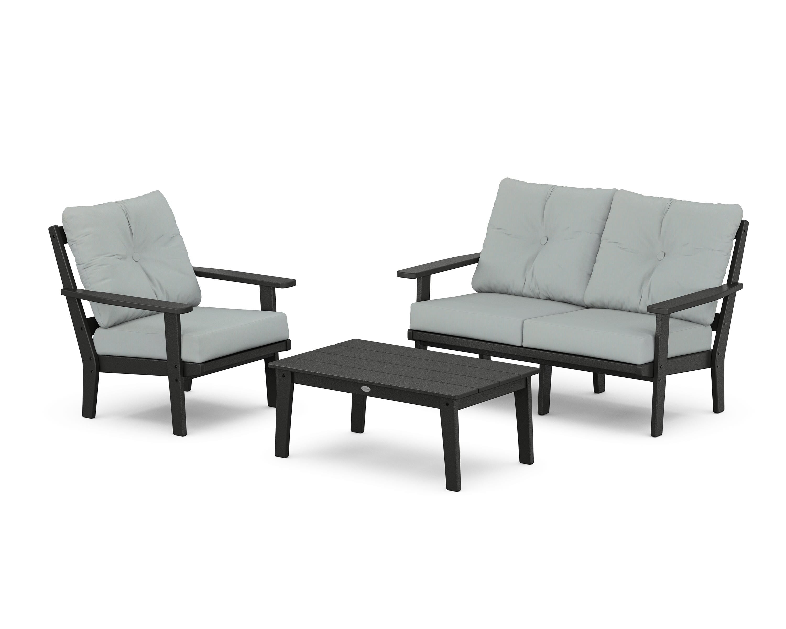 POLYWOOD Prairie 3-Piece Deep Seating Set with Loveseat in Black / Spa