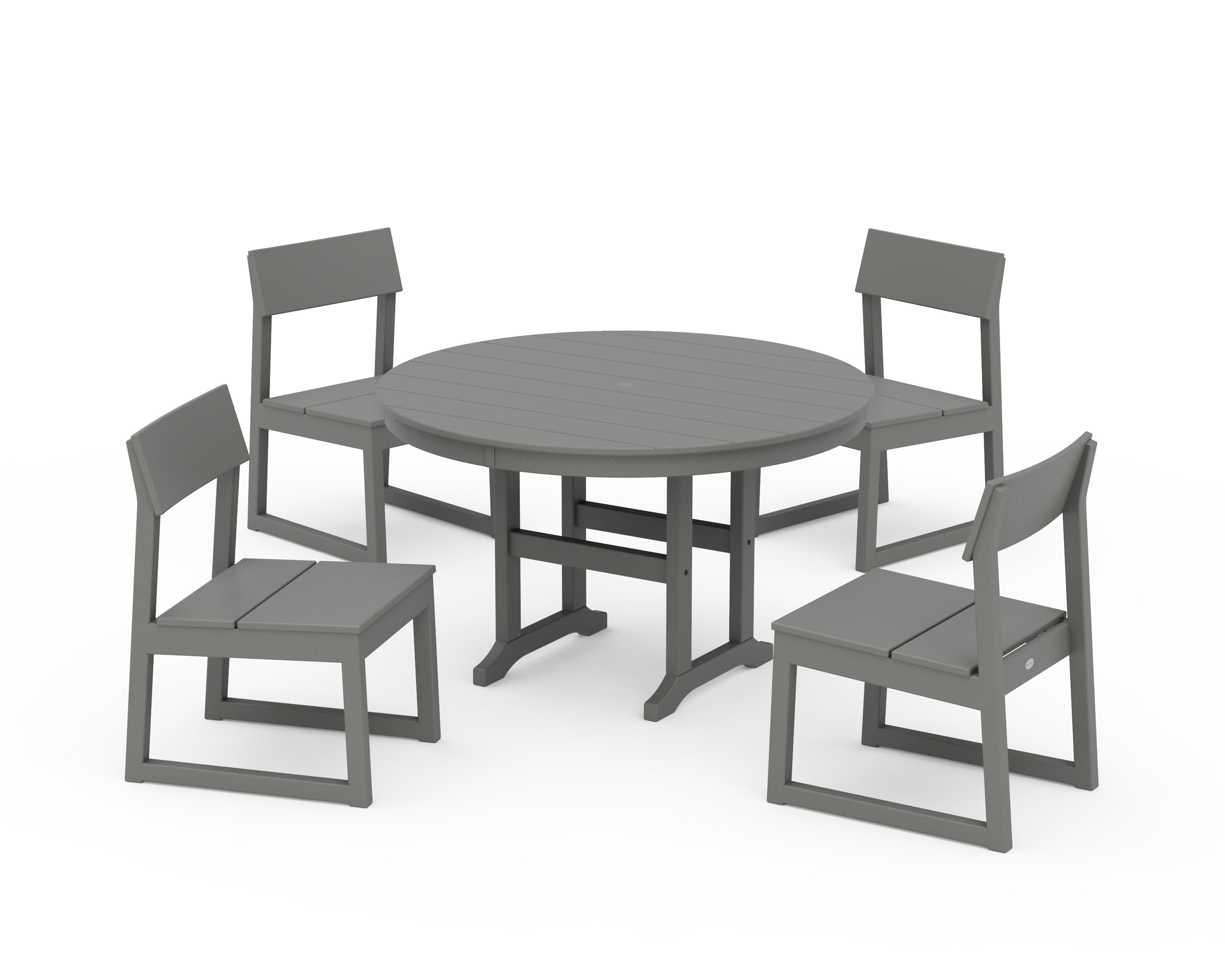 POLYWOOD EDGE Side Chair 5-Piece Round Farmhouse Dining Set in Slate Grey