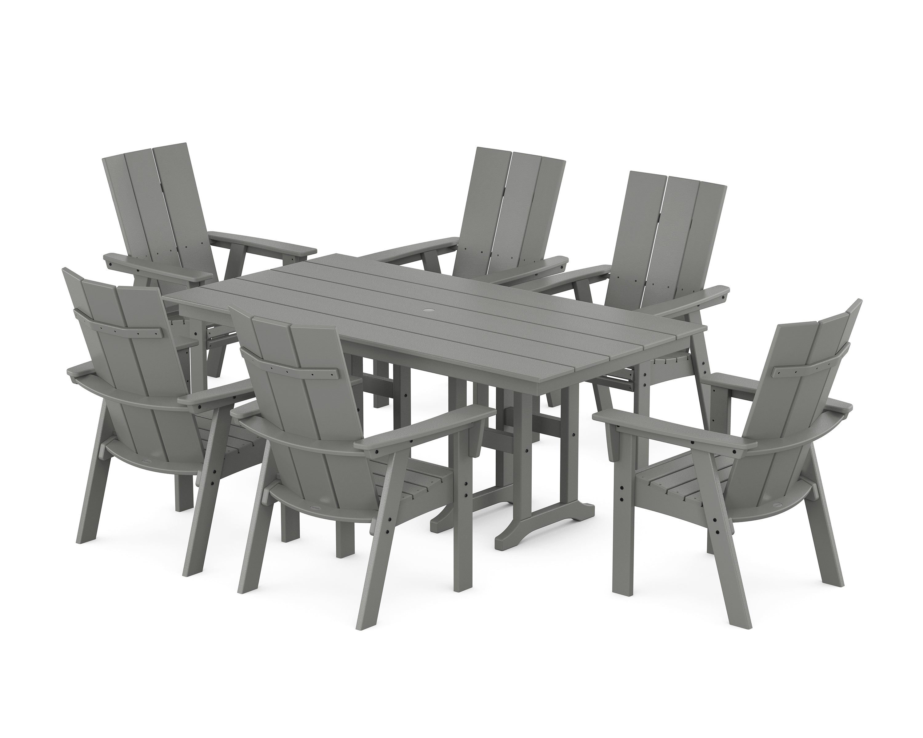 POLYWOOD Modern Curveback Adirondack 7-Piece Farmhouse Dining Set in Slate Grey