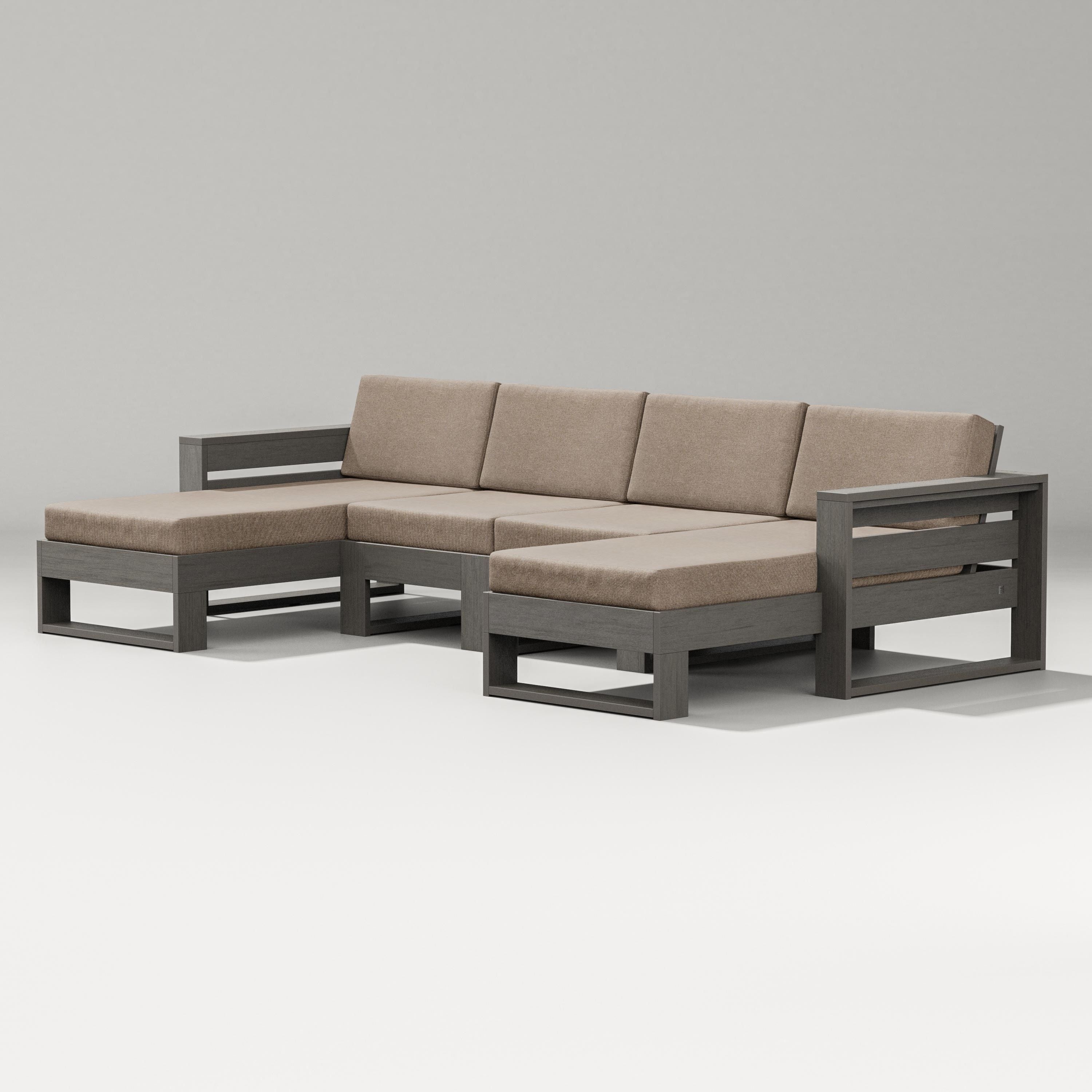 PW Designer Series Latitude Double Chaise Sectional in Driftwood / Spiced Burlap