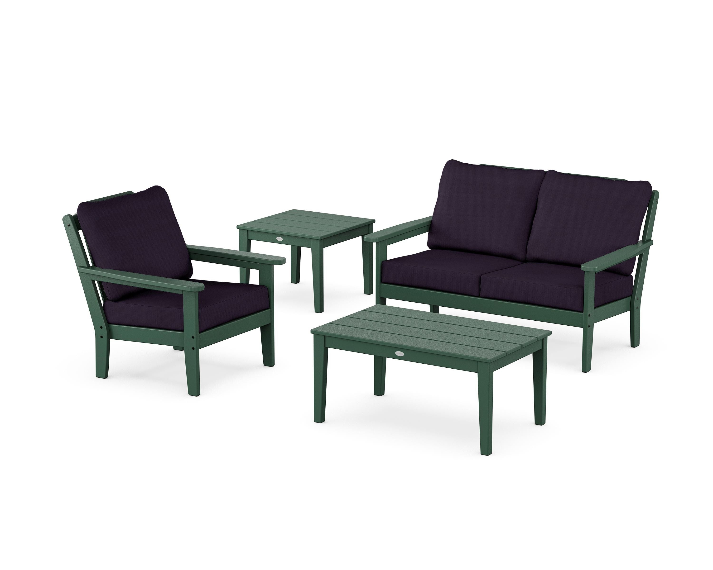 Country Living Wovendale 4-Piece Deep Seating Set in Green / Navy Linen
