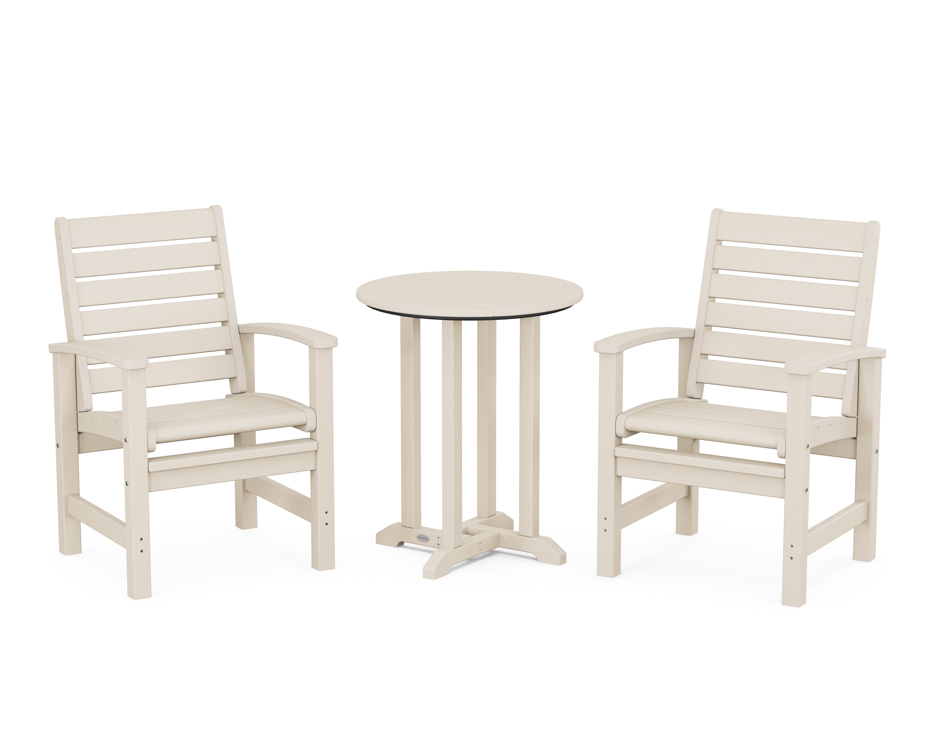 POLYWOOD Signature 3-Piece Round Farmhouse Bistro Dining Set in Sand