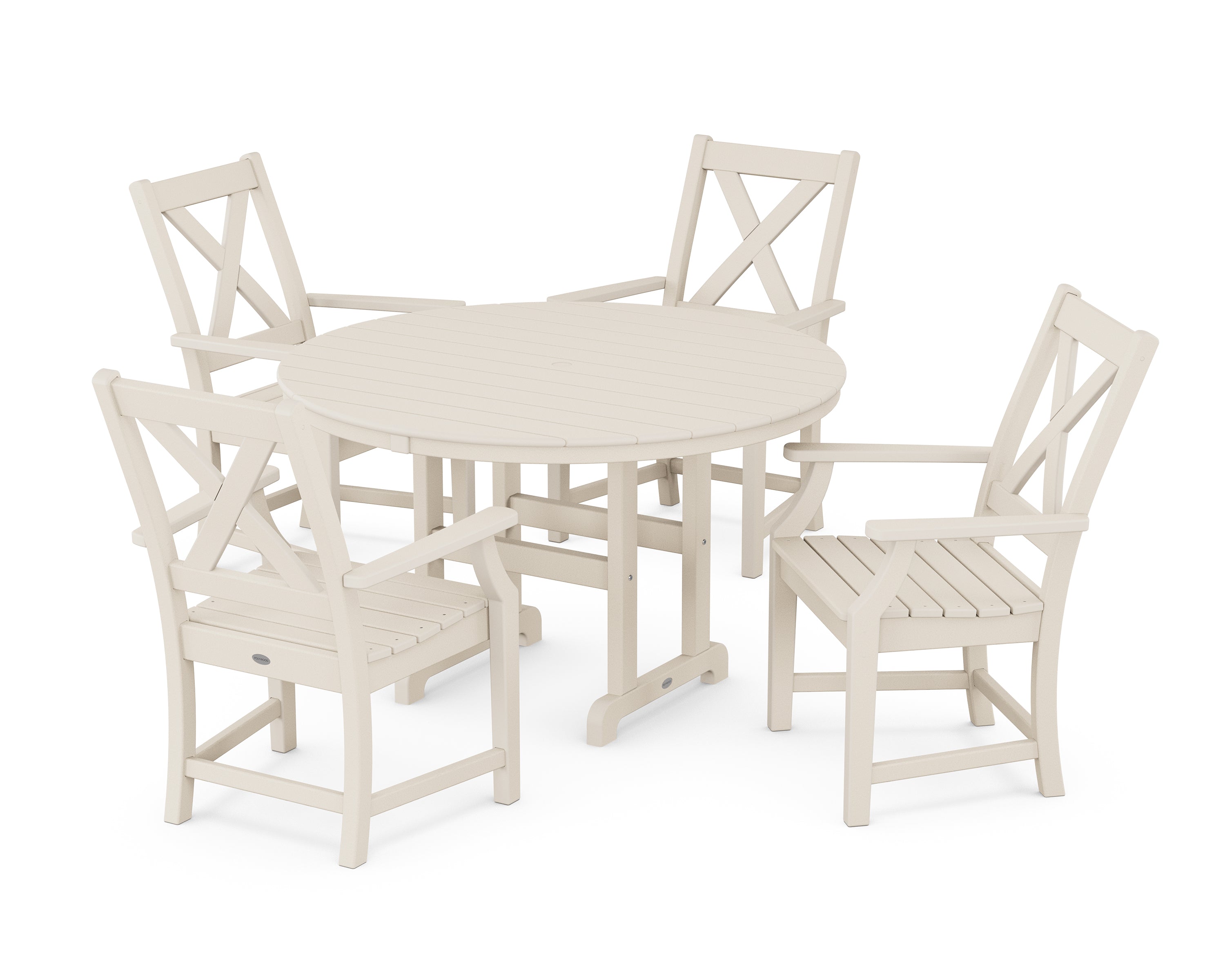 POLYWOOD® Braxton 5-Piece Round Farmhouse Dining Set in Sand