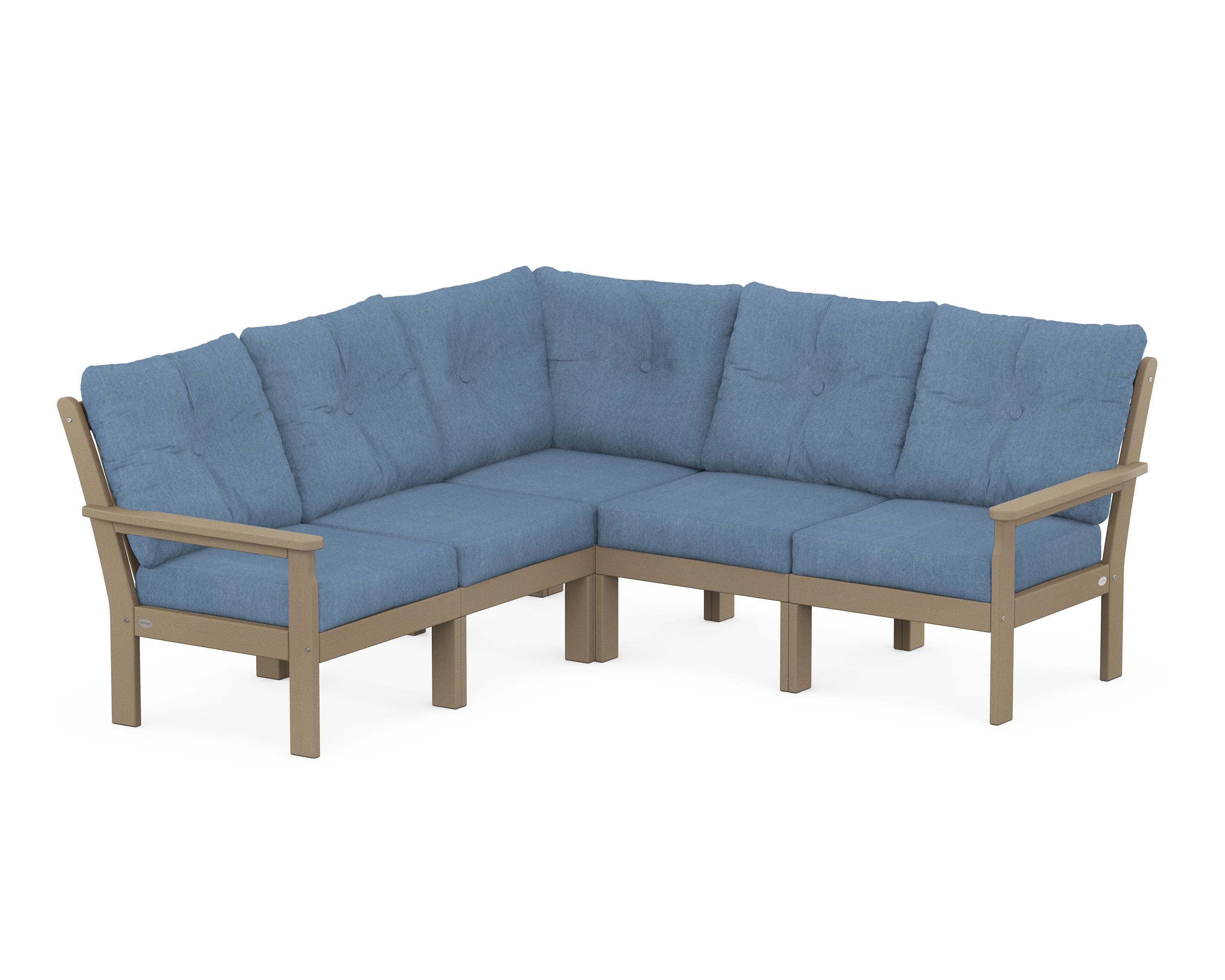 POLYWOOD Vineyard 5-Piece Sectional in Vintage Sahara / Sky Blue