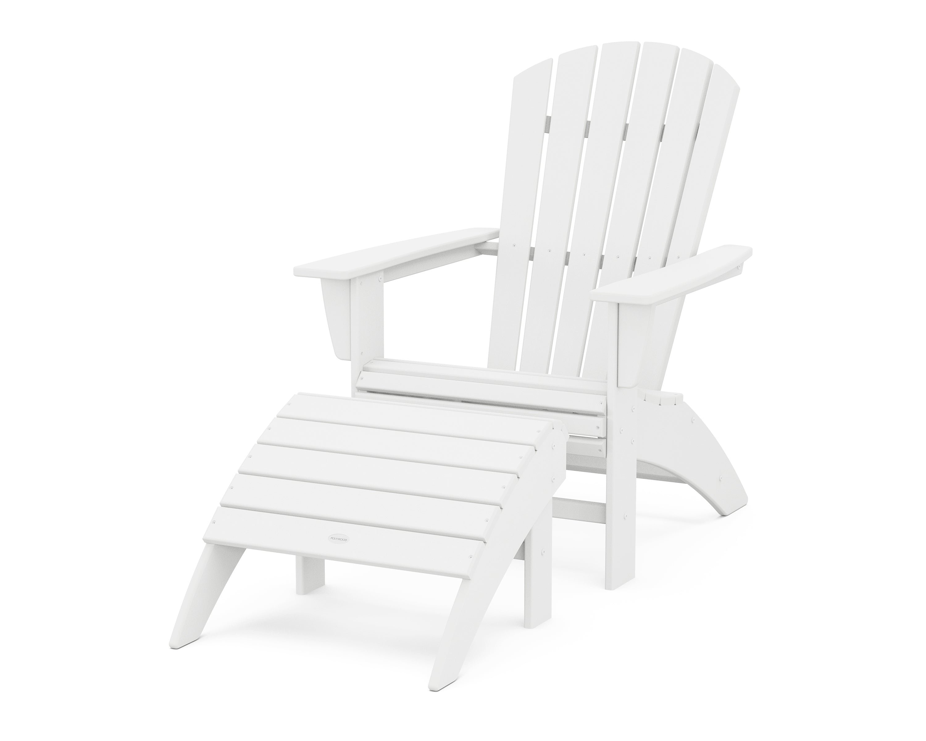 POLYWOOD® Nautical Curveback Adirondack Chair 2-Piece Set with Ottoman in White