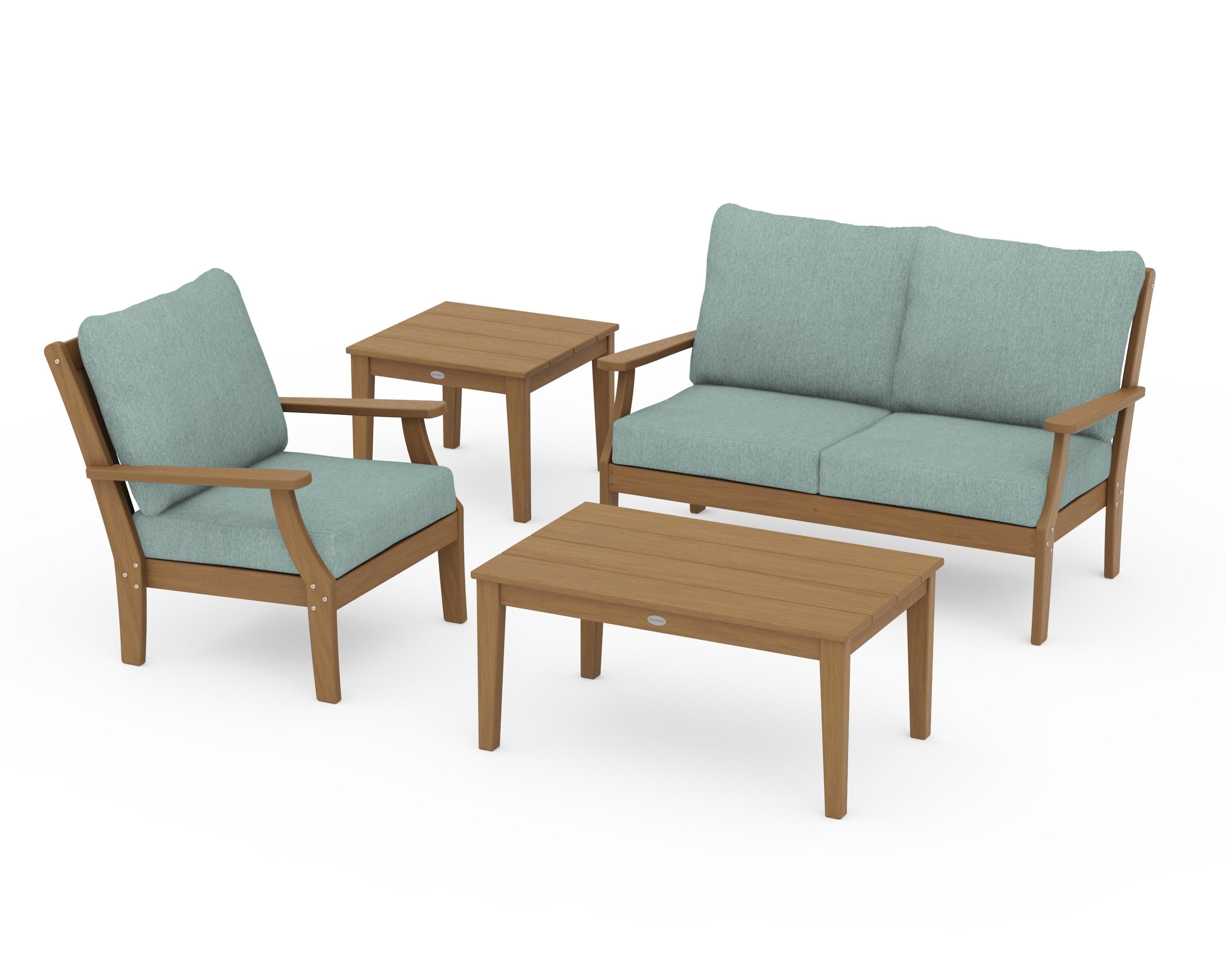 POLYWOOD Braxton 4-Piece Deep Seating Set in Natural / Glacier Spa