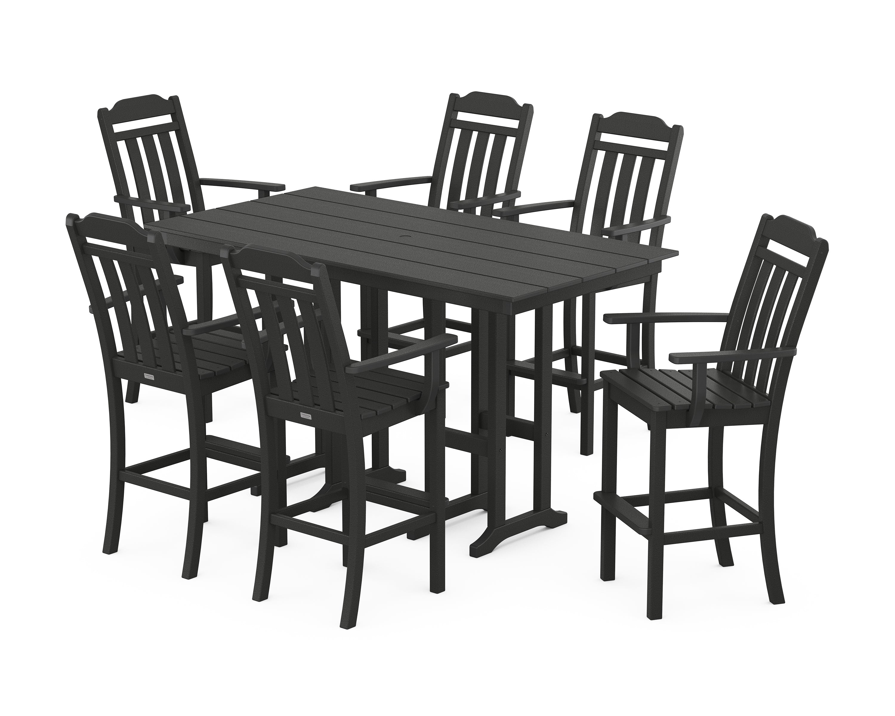 POLYWOOD Country Living Arm Chair 7-Piece Farmhouse Bar Set in Black