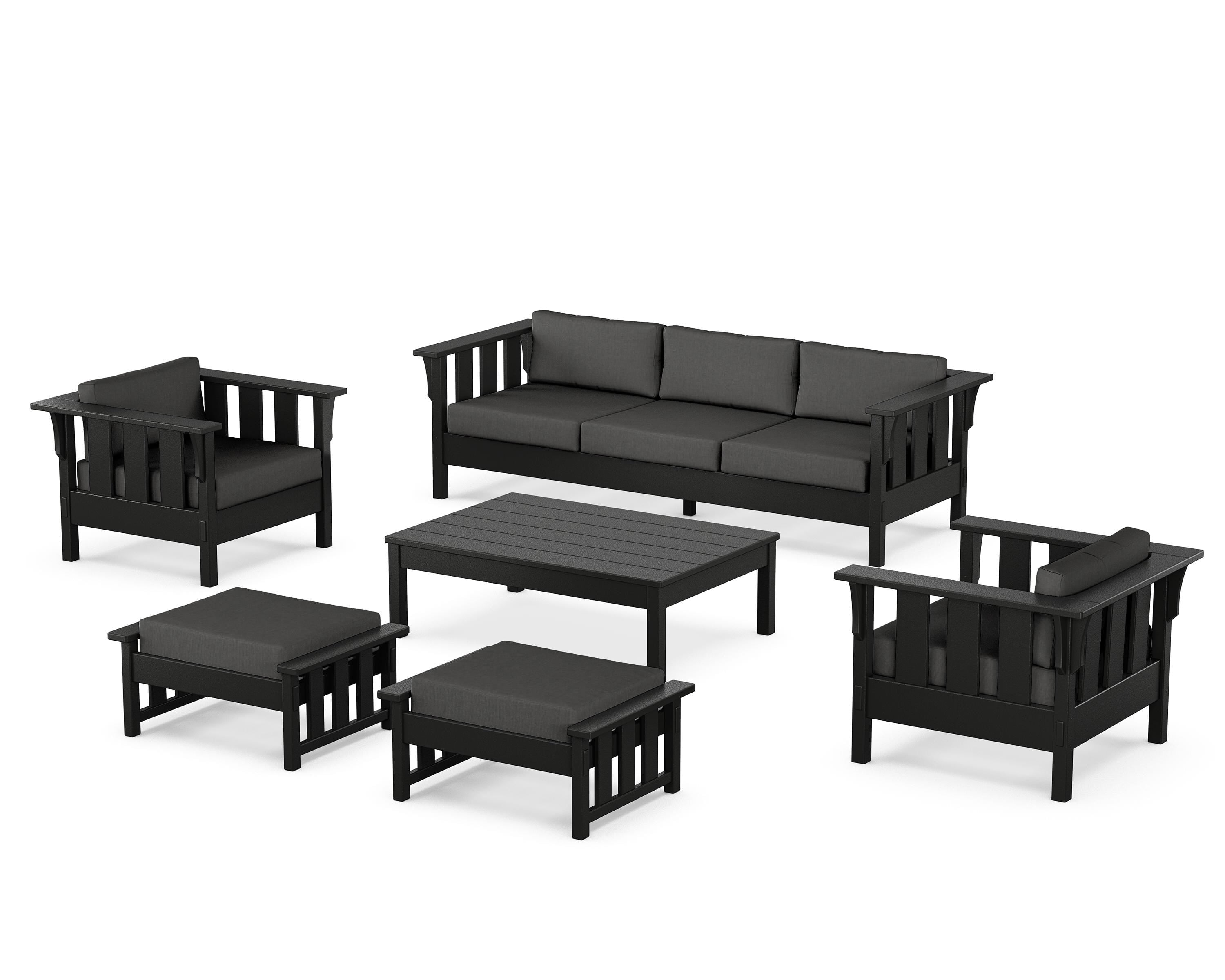 Martha Stewart by POLYWOOD Acadia 6-Piece Lounge Sofa Set in Black / Spectrum Carbon