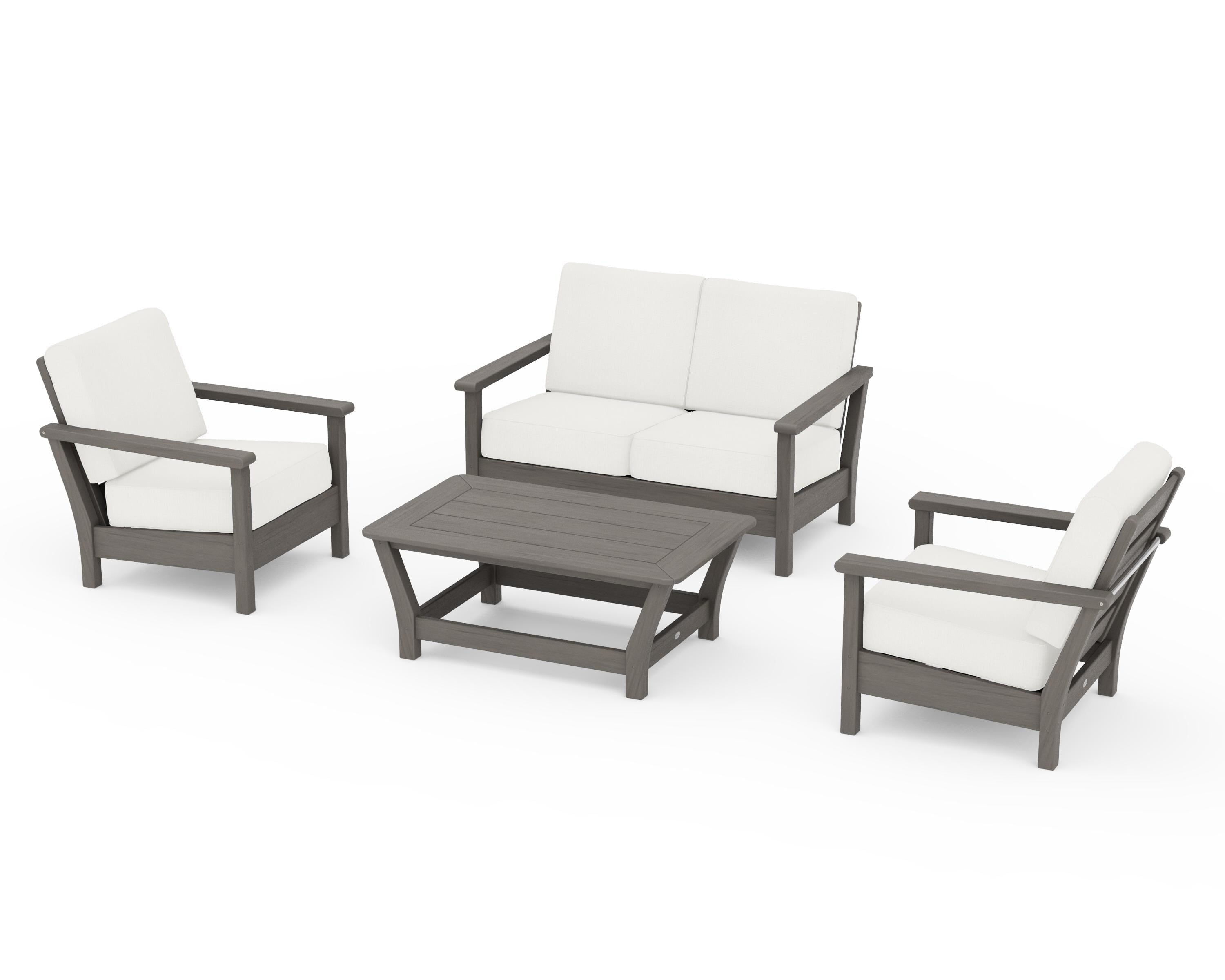 POLYWOOD Harbour 4-Piece Deep Seating Set in Driftwood / Natural Linen