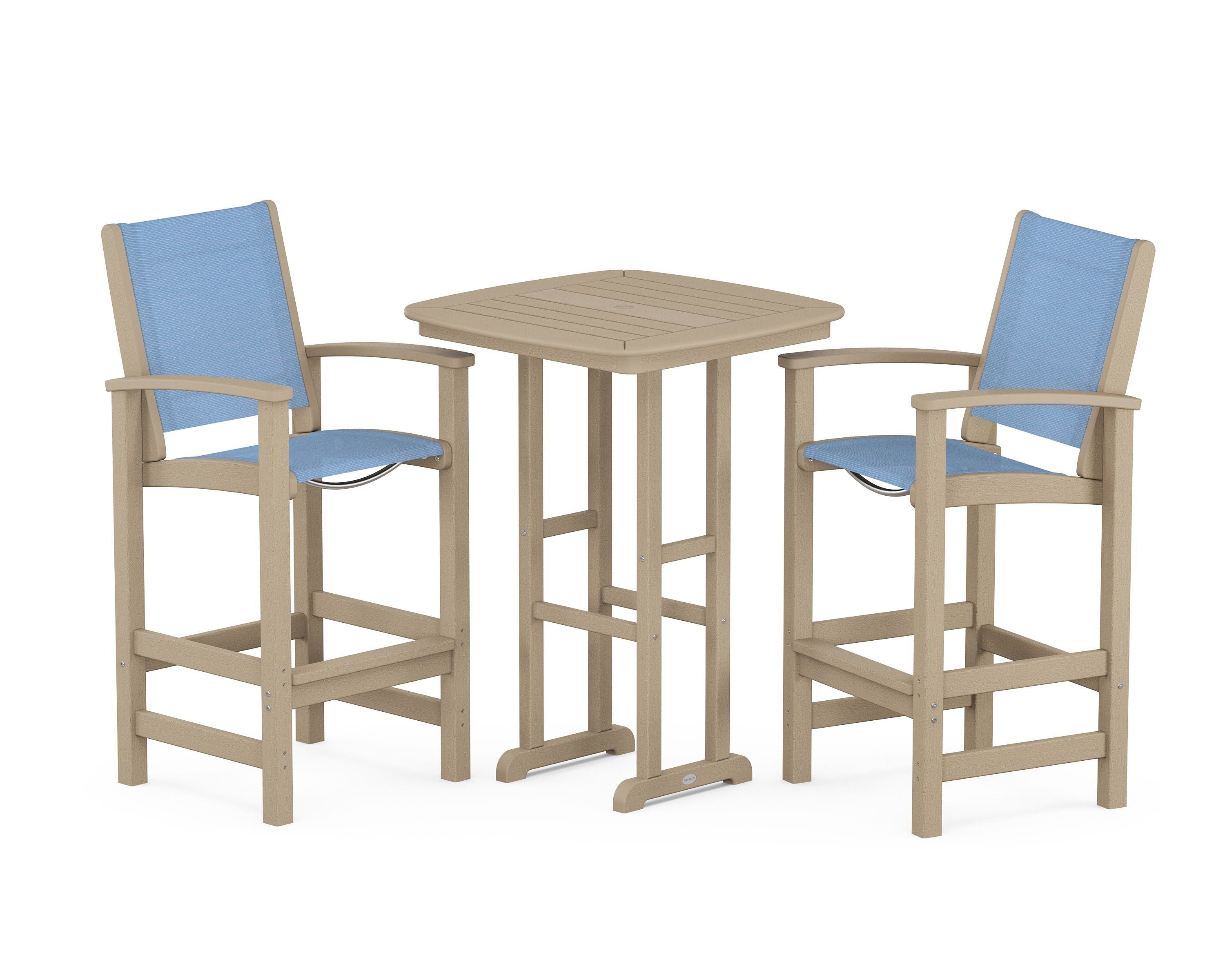 POLYWOOD Coastal 3-Piece Bar Set in Vintage Sahara / Poolside Sling