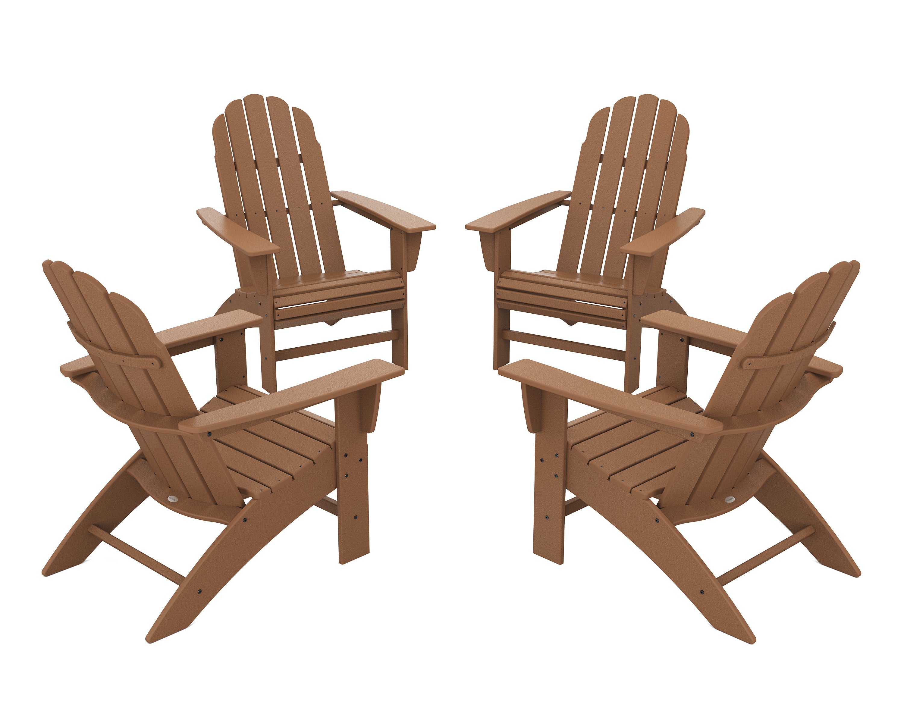 POLYWOOD® 4-Piece Vineyard Curveback Adirondack Chair Conversation Set in Teak