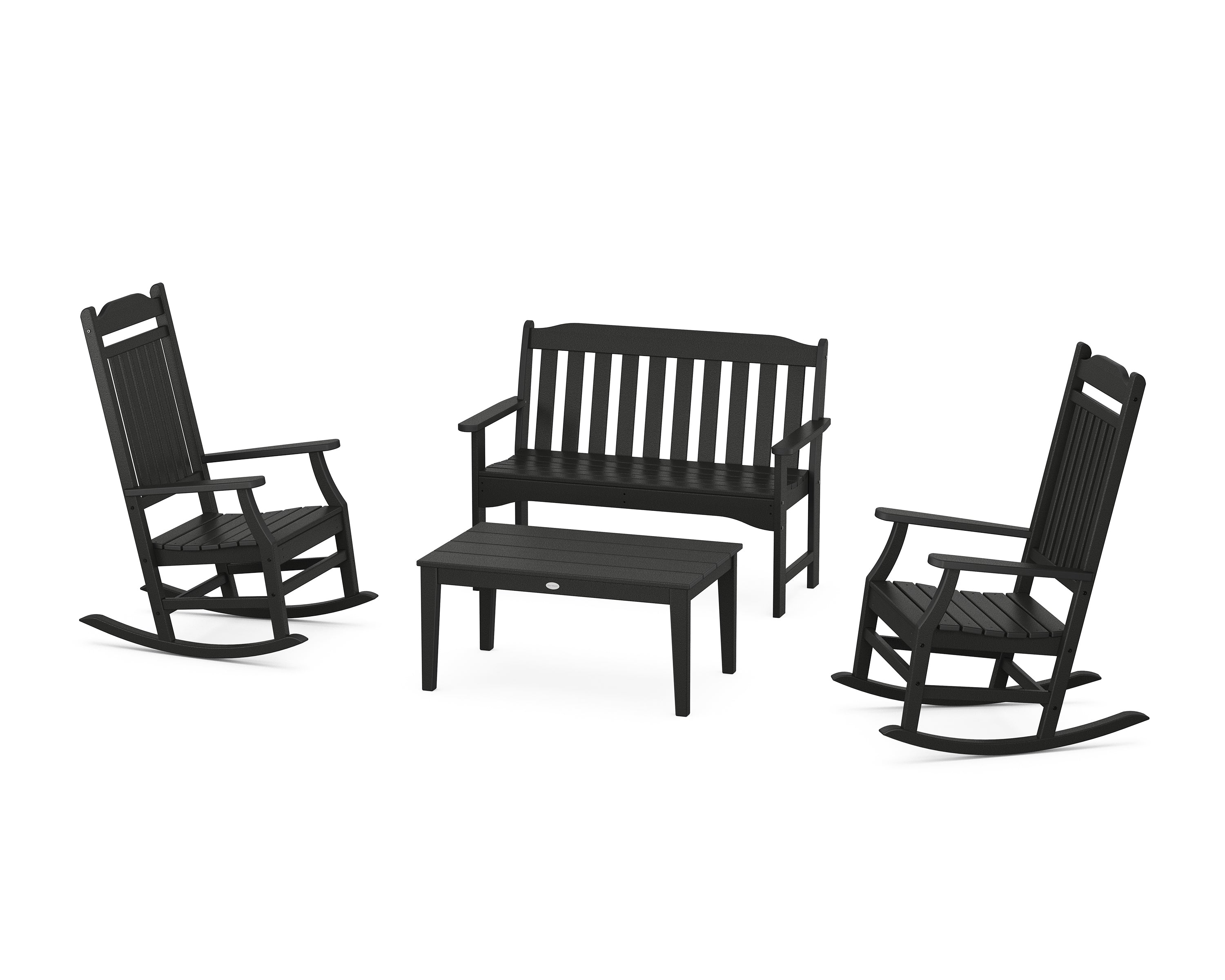 POLYWOOD Country Living Rocking Chair 4-Piece Porch Set in Black