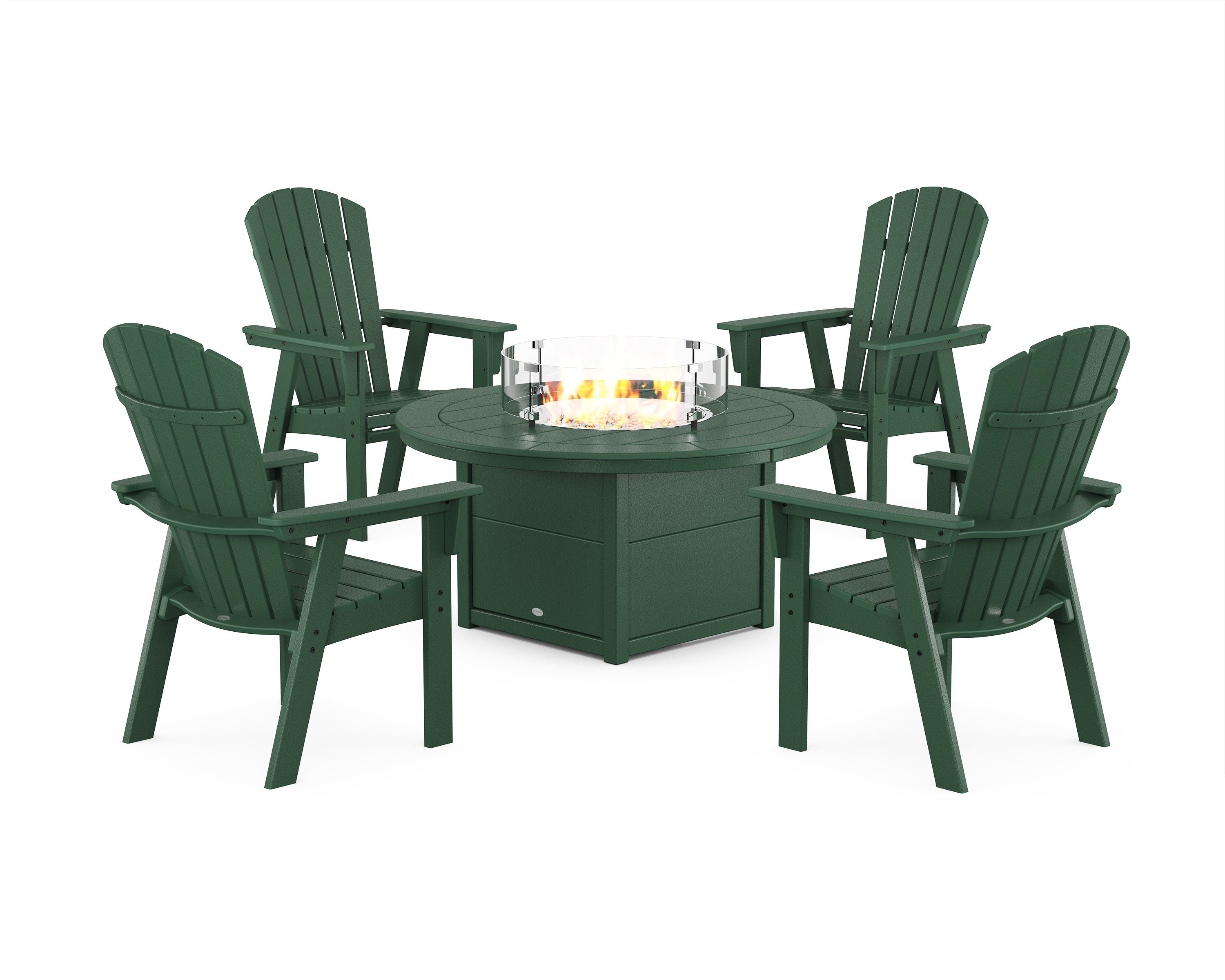 POLYWOOD® Nautical 4-Piece Curveback Upright Adirondack Conversation Set with Fire Pit Table in Green